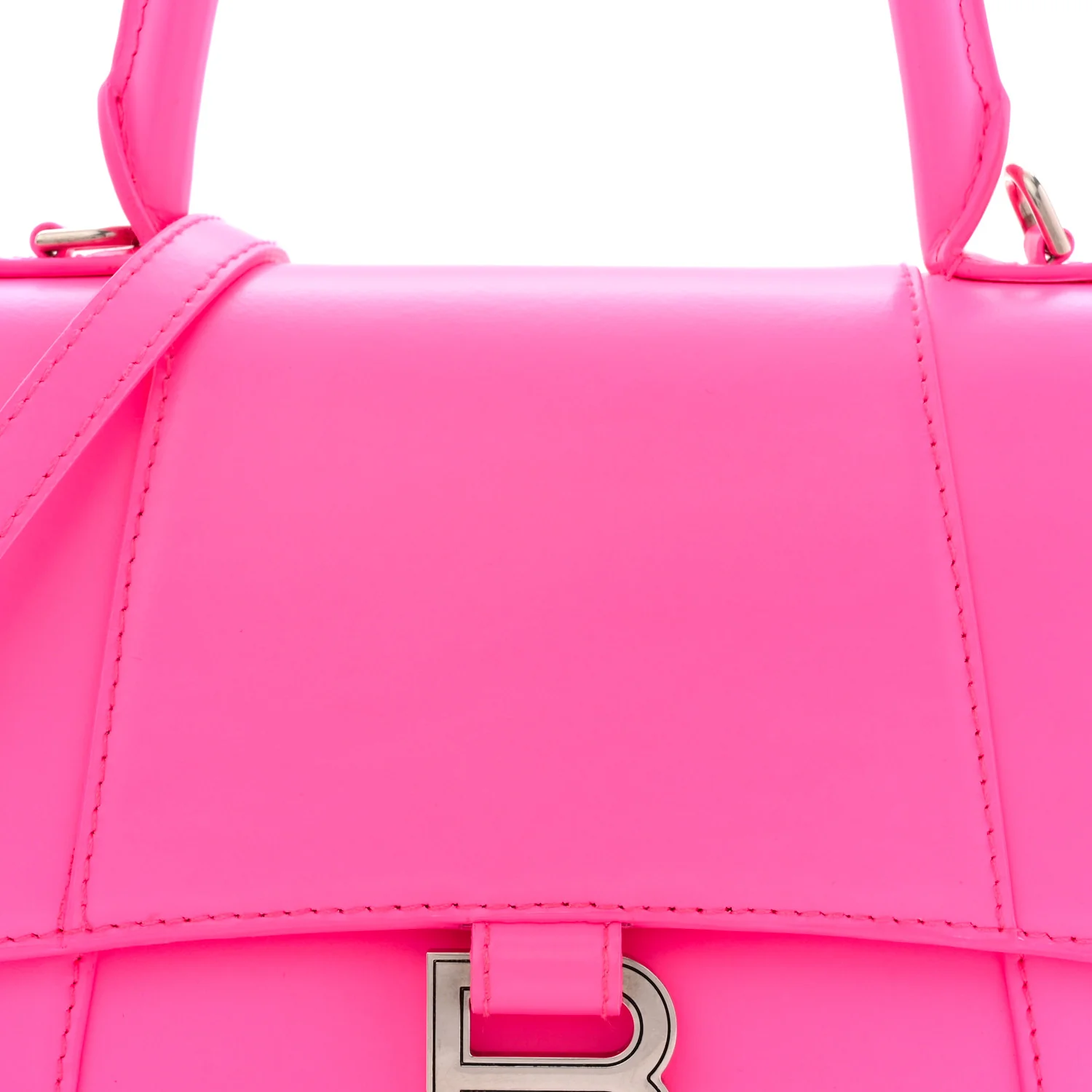 Shiny Box Calfskin Small Hourglass Top Handle Bag Acid Fuchsia - Image 8