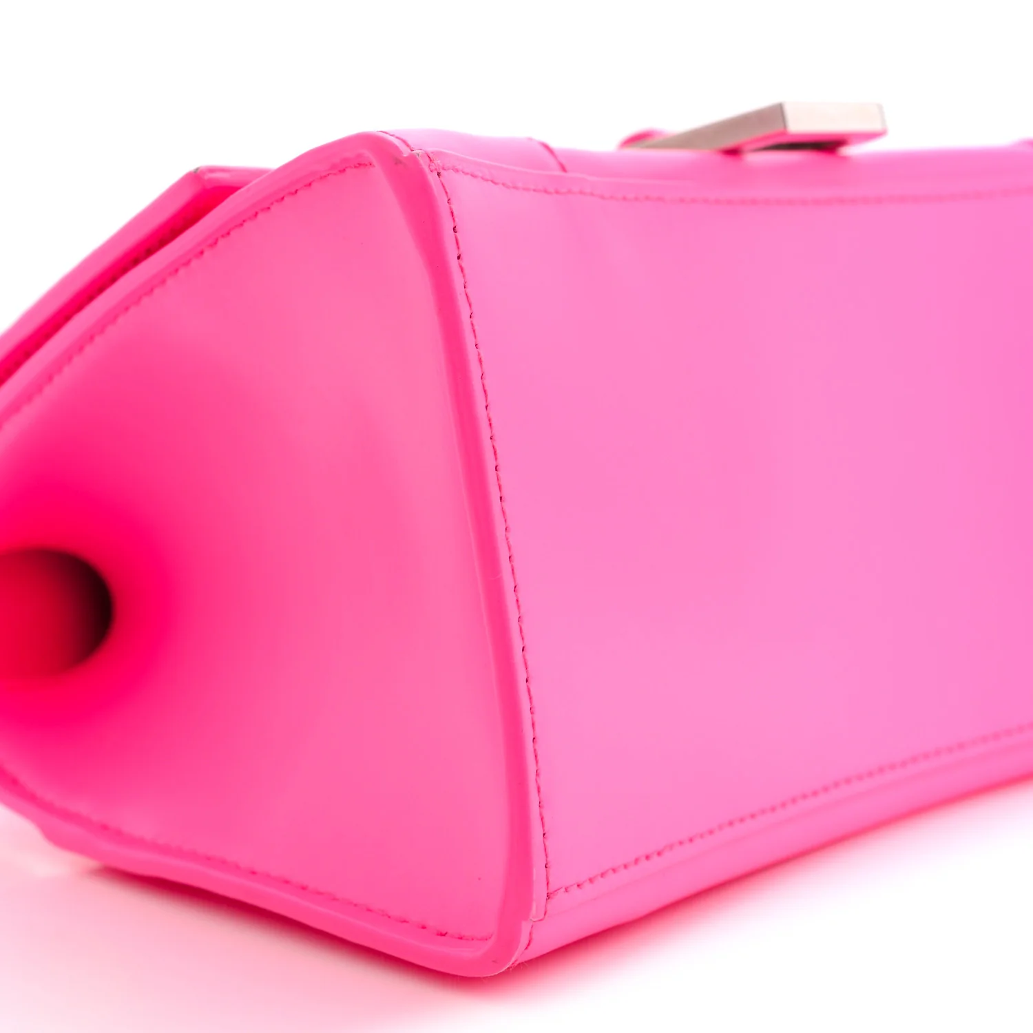 Shiny Box Calfskin Small Hourglass Top Handle Bag Acid Fuchsia - Image 9