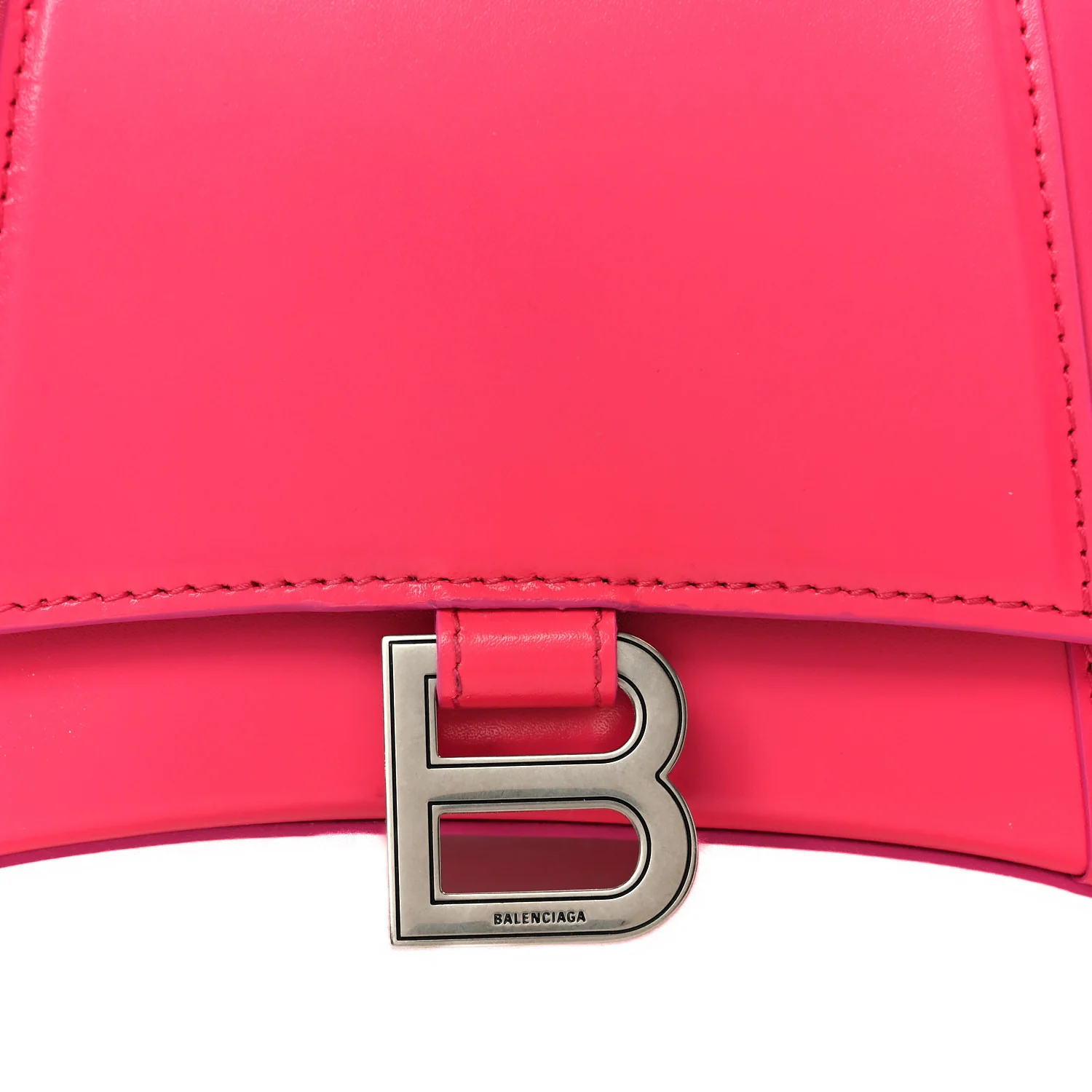Shiny Box Calfskin Small Hourglass Top Handle Bag Acid Fuchsia - Image 8
