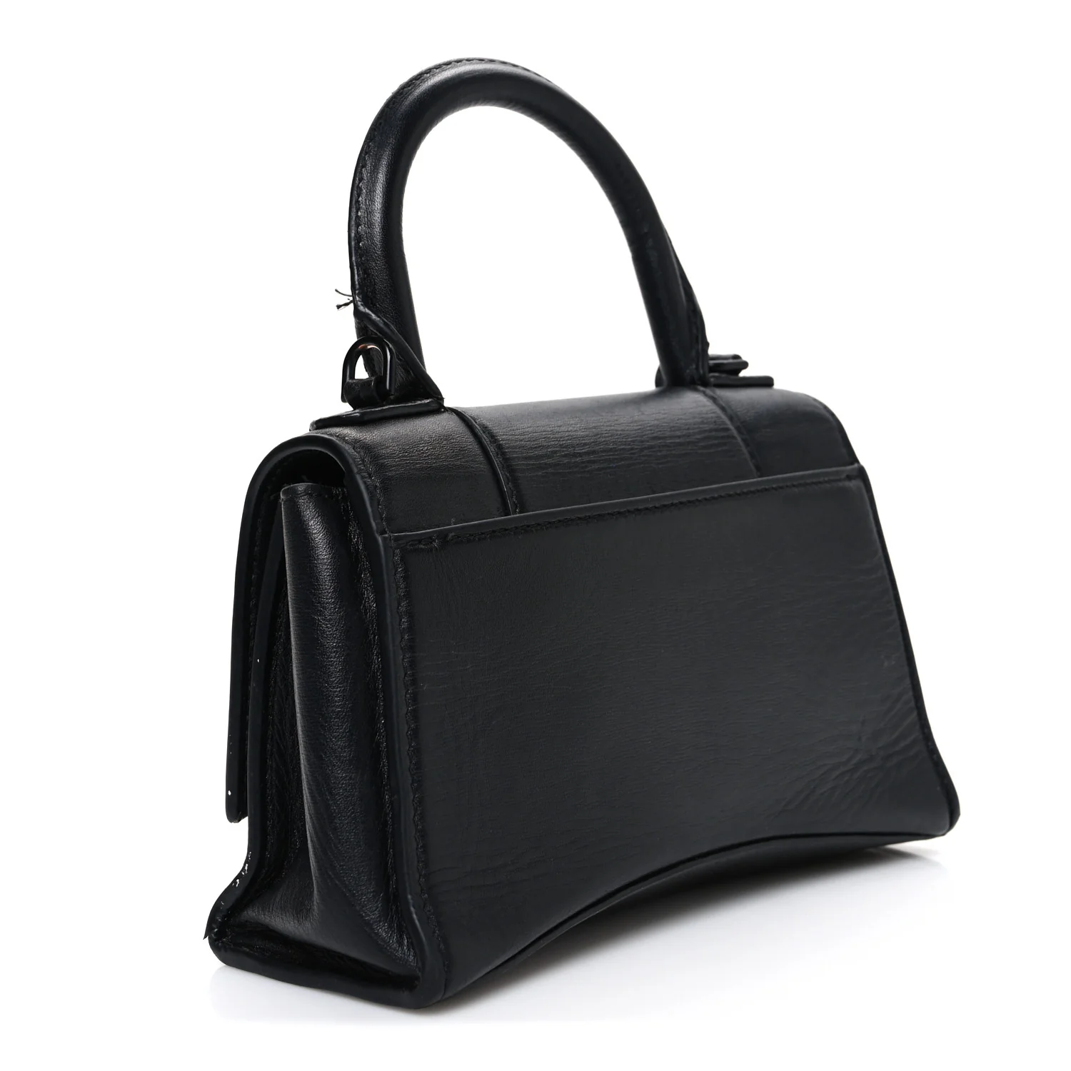 Shiny Box Calfskin Strass Hourglass Top Handle Bag XS Black - Image 3