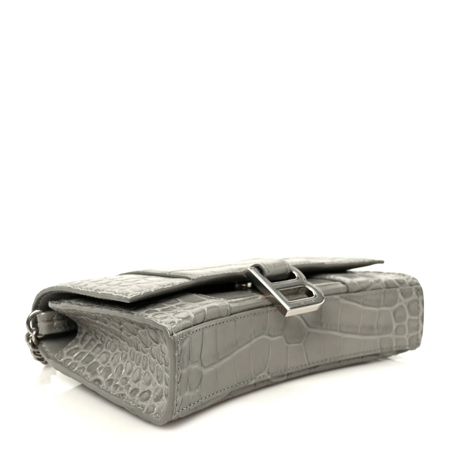 Shiny Calfskin Crocodile Embossed Hourglass Chain Bag Balenciaga Steel Grey - Image 4