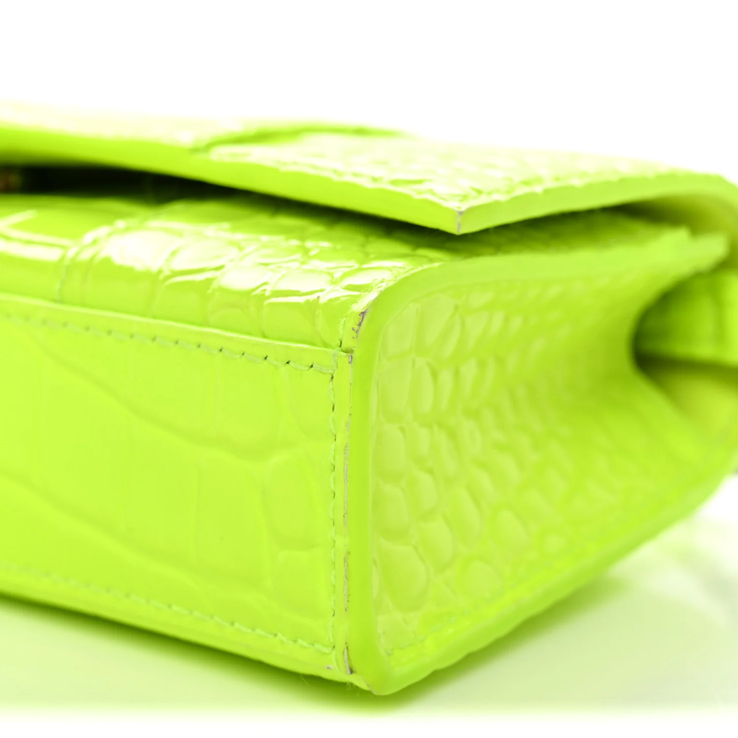 Shiny Calfskin Crocodile Embossed Hourglass Chain Bag Fluo Yellow - Image 10