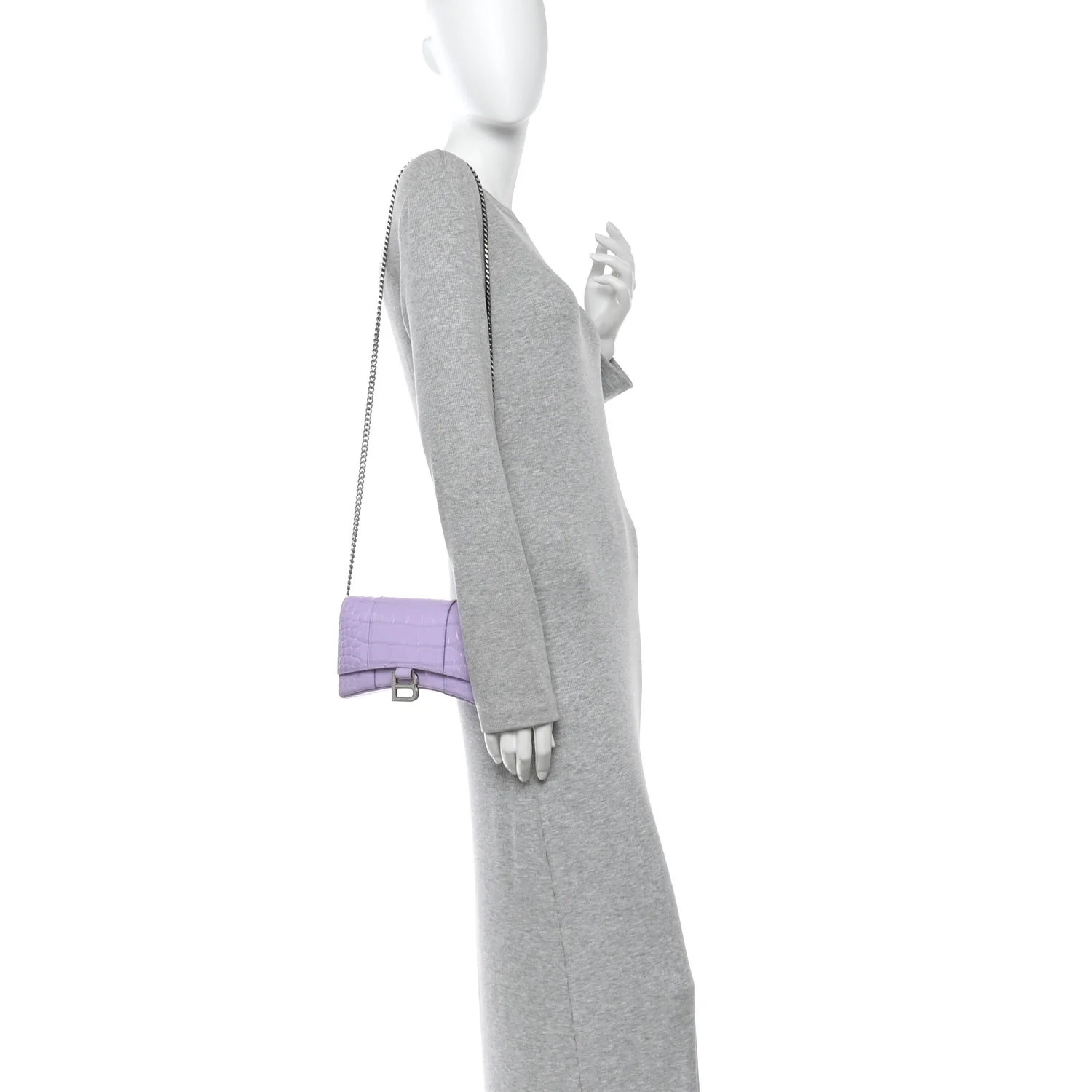 Shiny Calfskin Crocodile Embossed Hourglass Chain Bag Lilac - Image 2