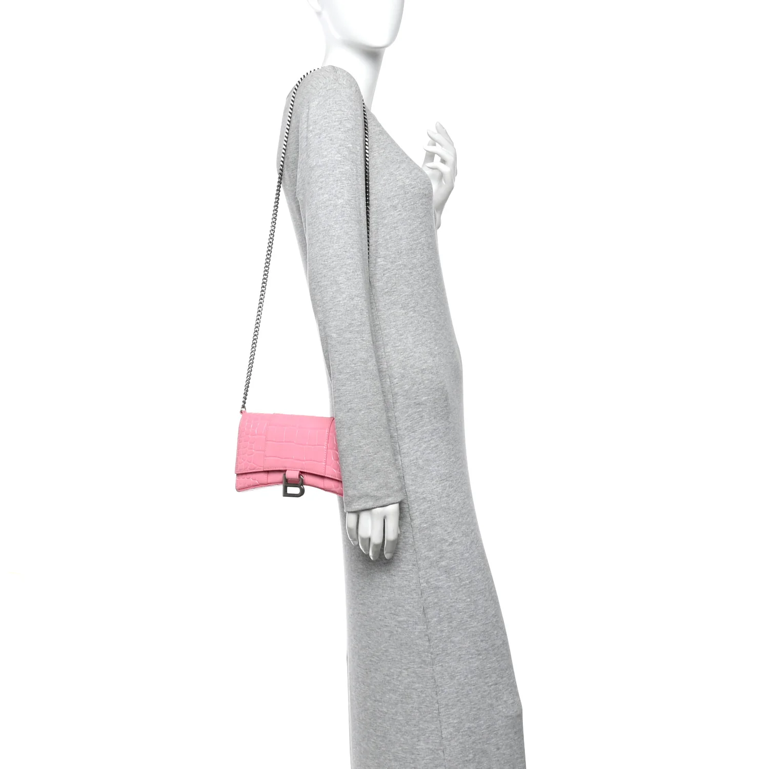 Shiny Calfskin Crocodile Embossed Hourglass Chain Bag Sweet Pink - Image 2