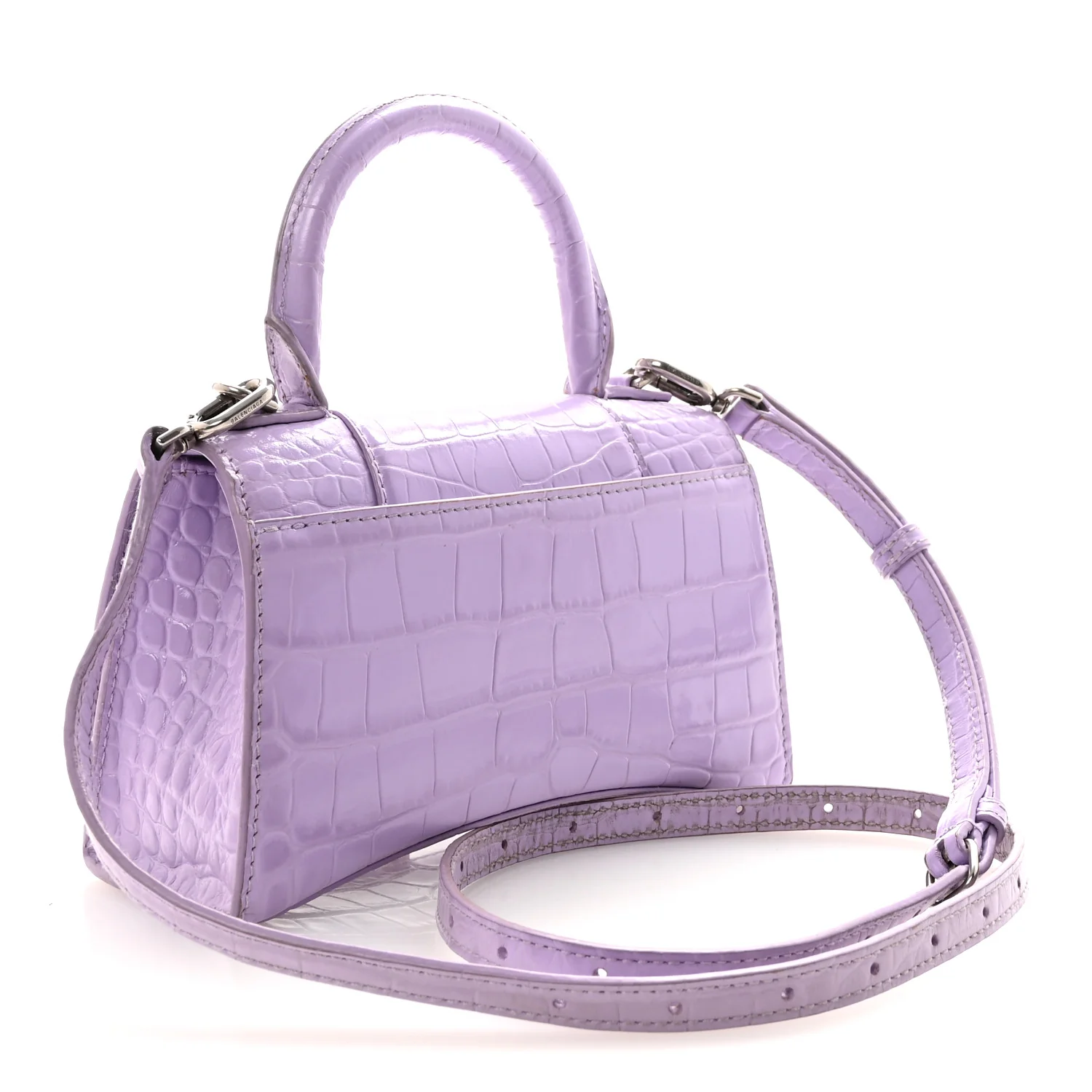 Shiny Calfskin Crocodile Embossed Hourglass Top Handle Bag XS Lilac - Image 3