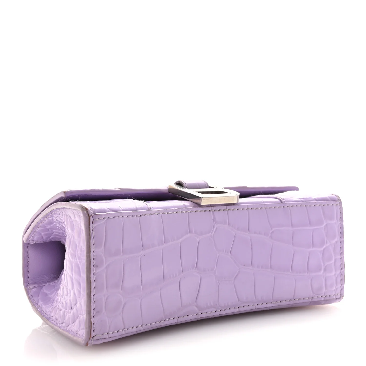 Shiny Calfskin Crocodile Embossed Hourglass Top Handle Bag XS Lilac - Image 4