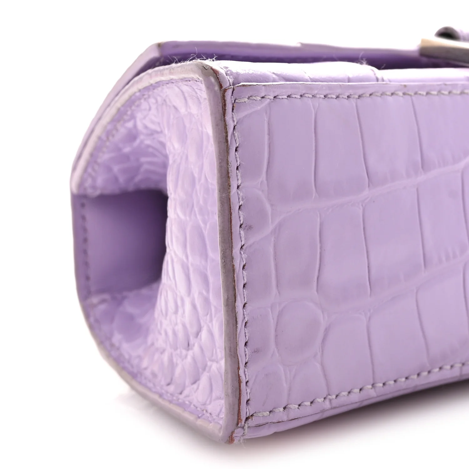 Shiny Calfskin Crocodile Embossed Hourglass Top Handle Bag XS Lilac - Image 9