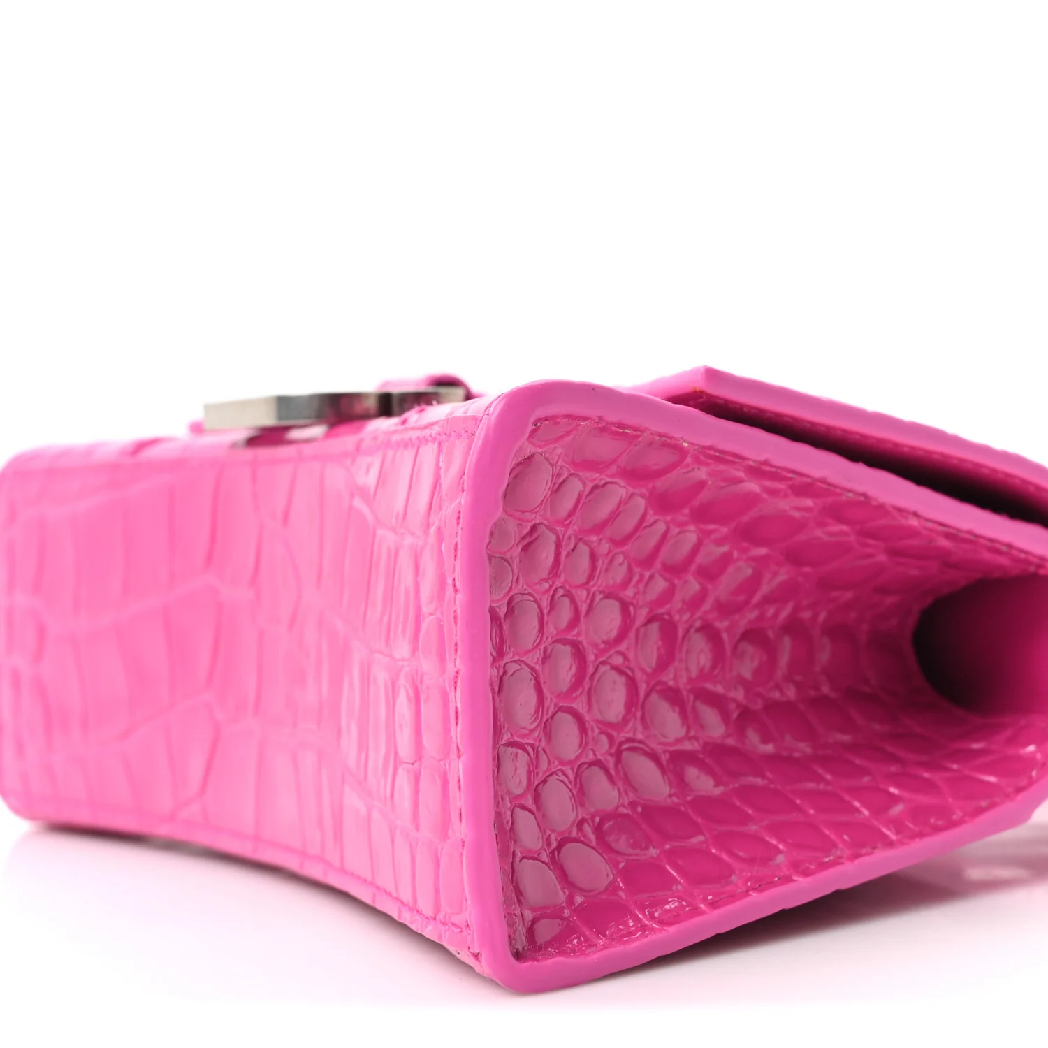 Shiny Calfskin Crocodile Embossed Hourglass Top Handle Bag XS Lipstick Pink - Image 11