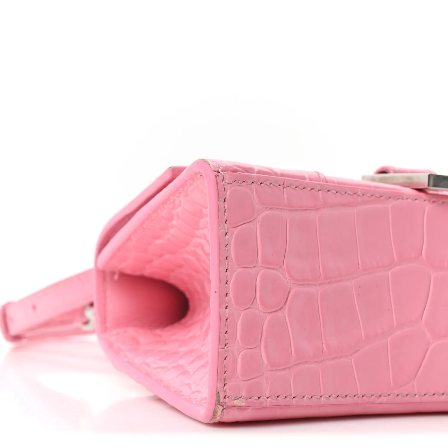 Shiny Calfskin Crocodile Embossed Hourglass Top Handle Bag XS Sweet Pink - Image 10