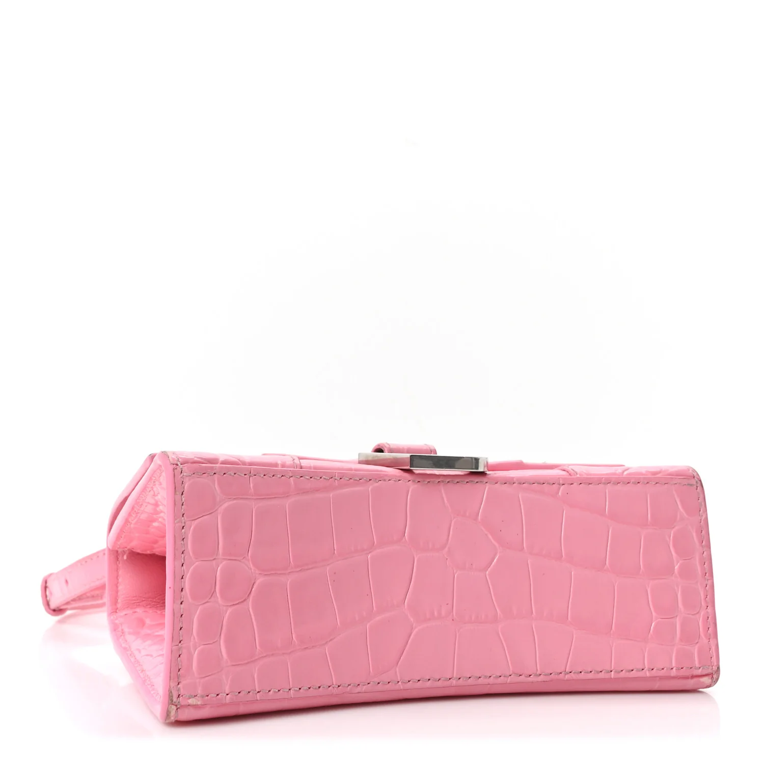 Shiny Calfskin Crocodile Embossed Hourglass Top Handle Bag XS Sweet Pink - Image 4
