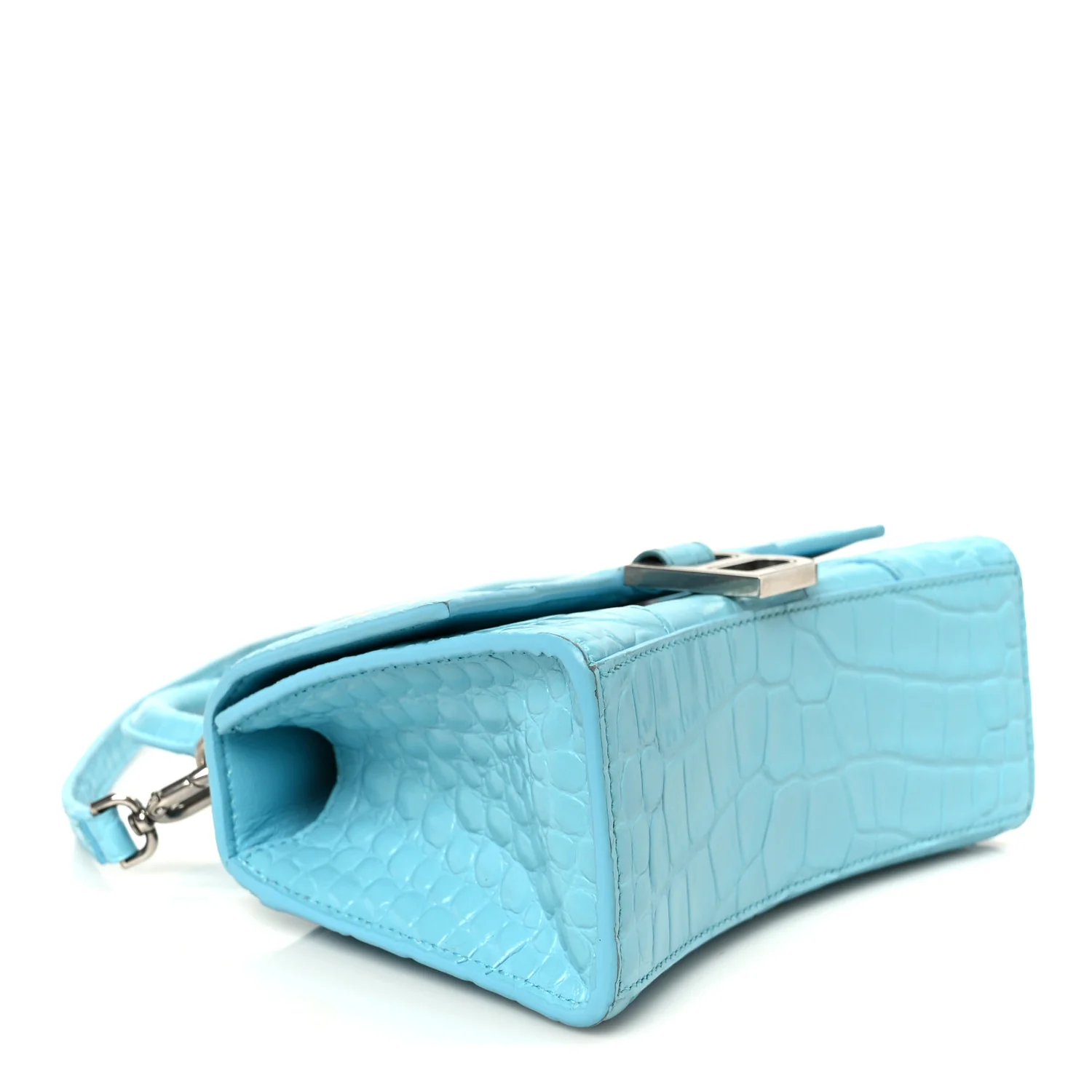 Shiny Calfskin Crocodile Embossed Hourglass Top Handle Bag XS Turquoise - Image 4