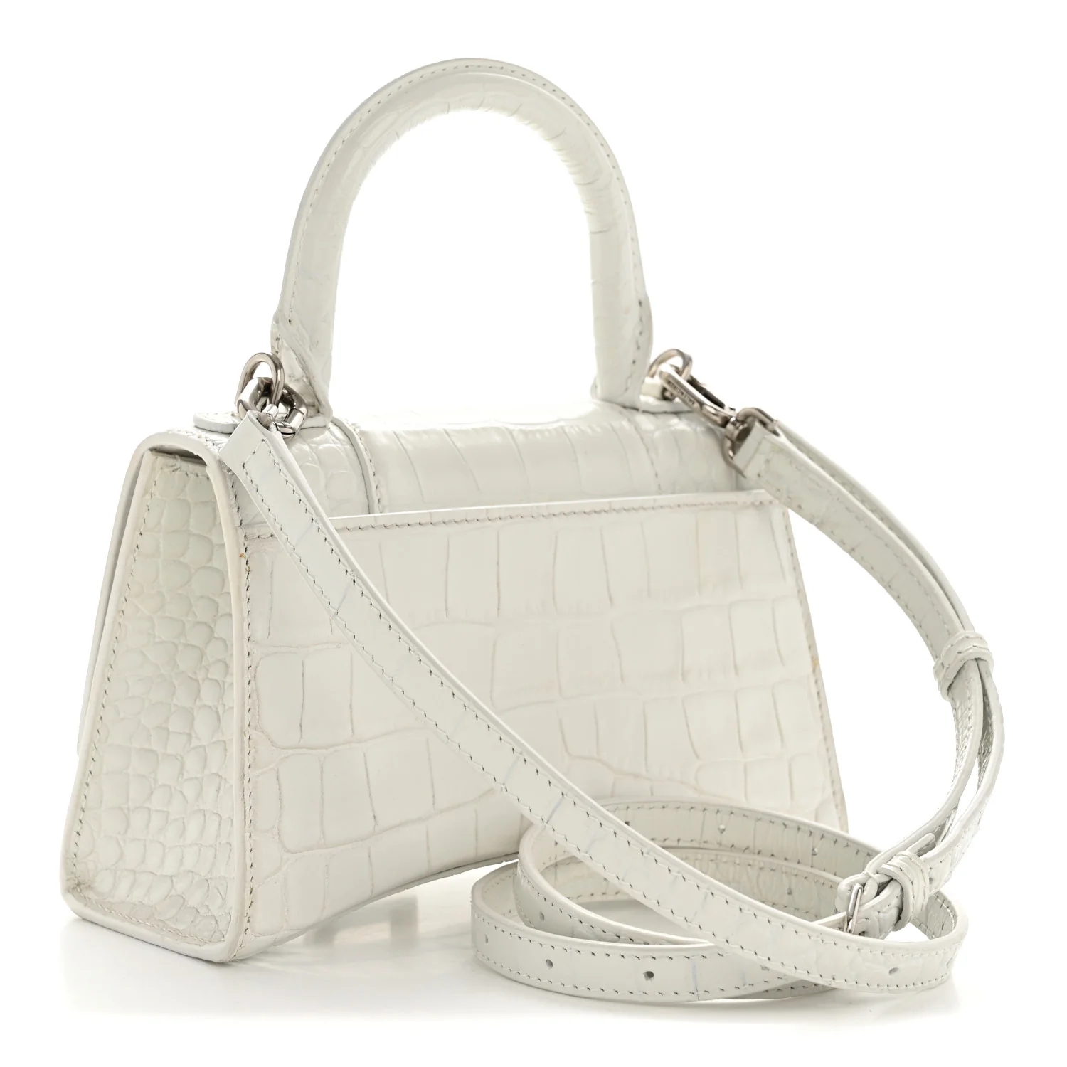 Shiny Calfskin Crocodile Embossed Hourglass Top Handle Bag XS White - Image 3