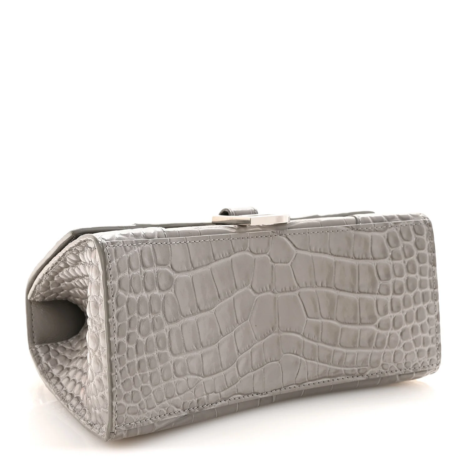 Shiny Calfskin Crocodile Embossed Small Hourglass Top Handle Bag Balenciaga Grey - Image 4
