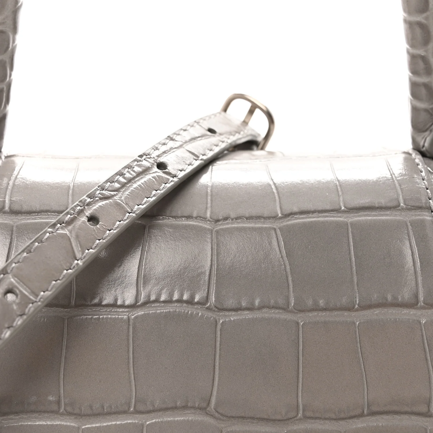 Shiny Calfskin Crocodile Embossed Small Hourglass Top Handle Bag Balenciaga Grey - Image 7