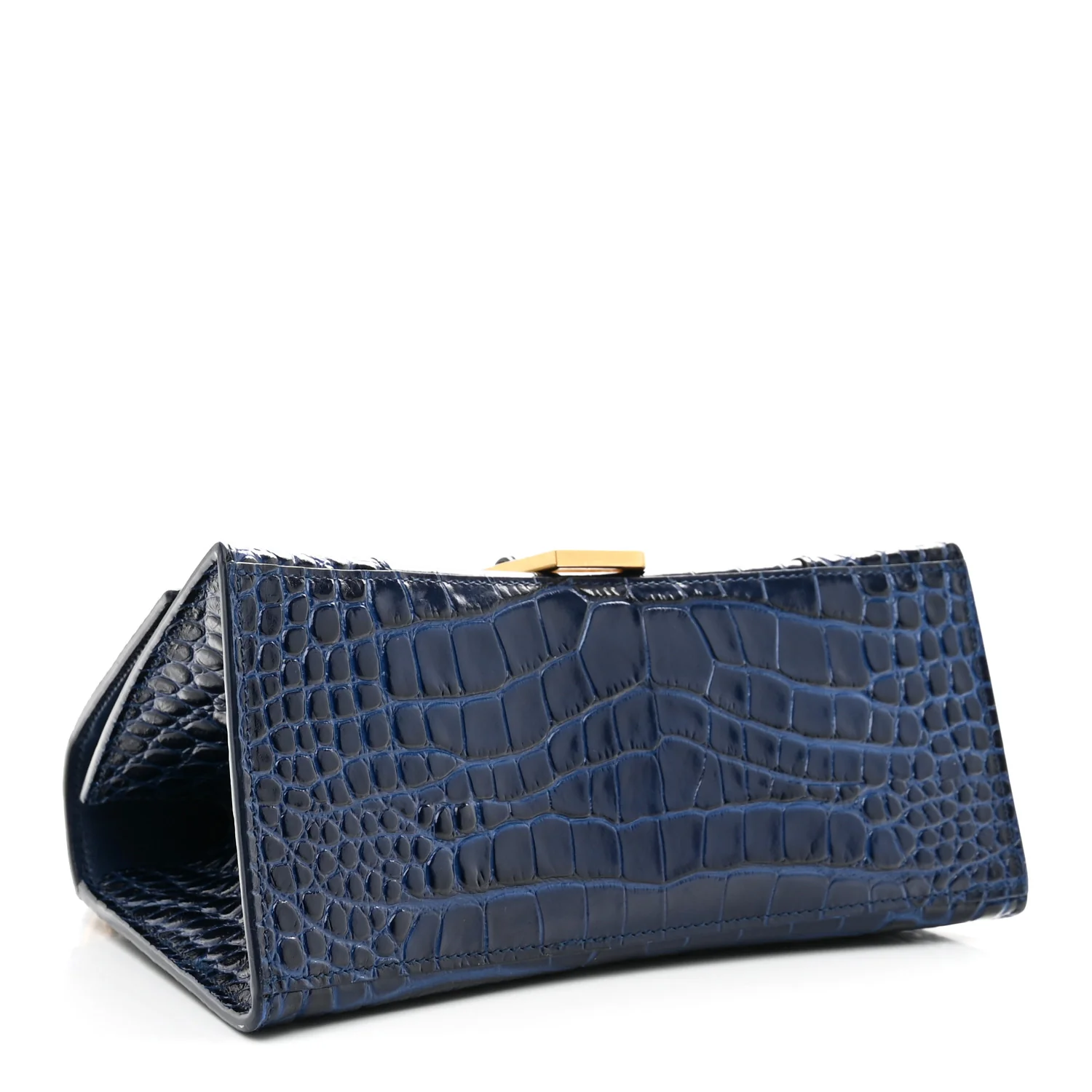 Shiny Calfskin Crocodile Embossed Small Hourglass Top Handle Bag Navy - Image 4
