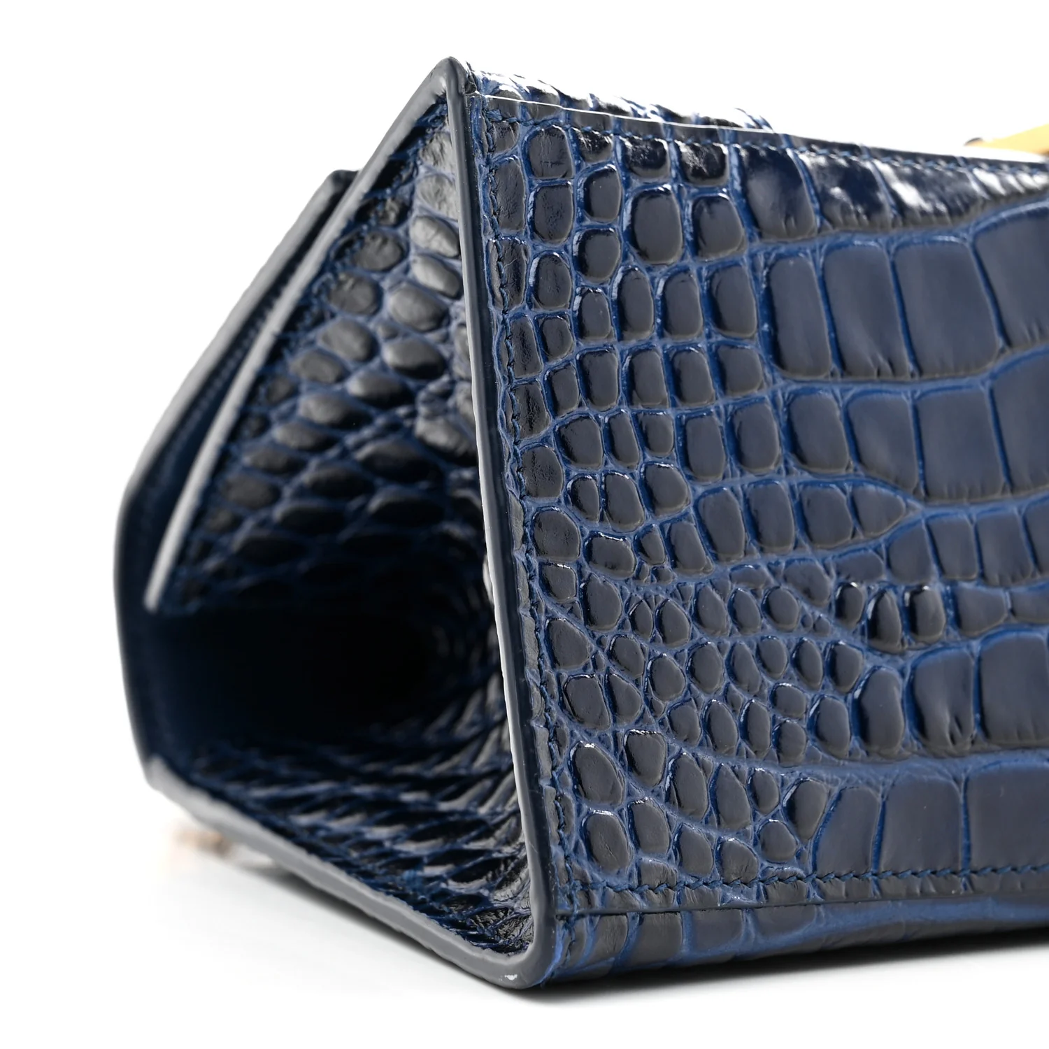 Shiny Calfskin Crocodile Embossed Small Hourglass Top Handle Bag Navy - Image 9