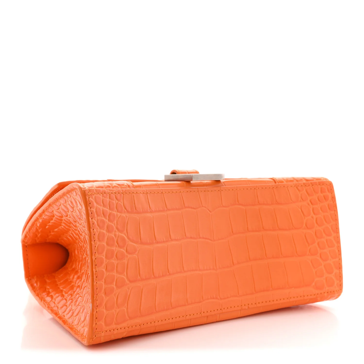 Shiny Calfskin Crocodile Embossed Small Hourglass Top Handle Bag Pop Orange - Image 4