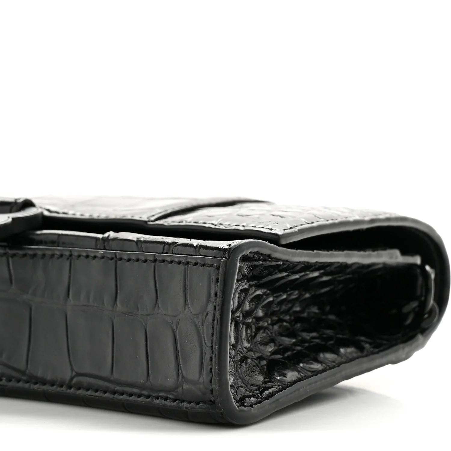 Shiny Calfskin Monochrome Crocodile Embossed Hourglass Chain Bag Black - Image 10