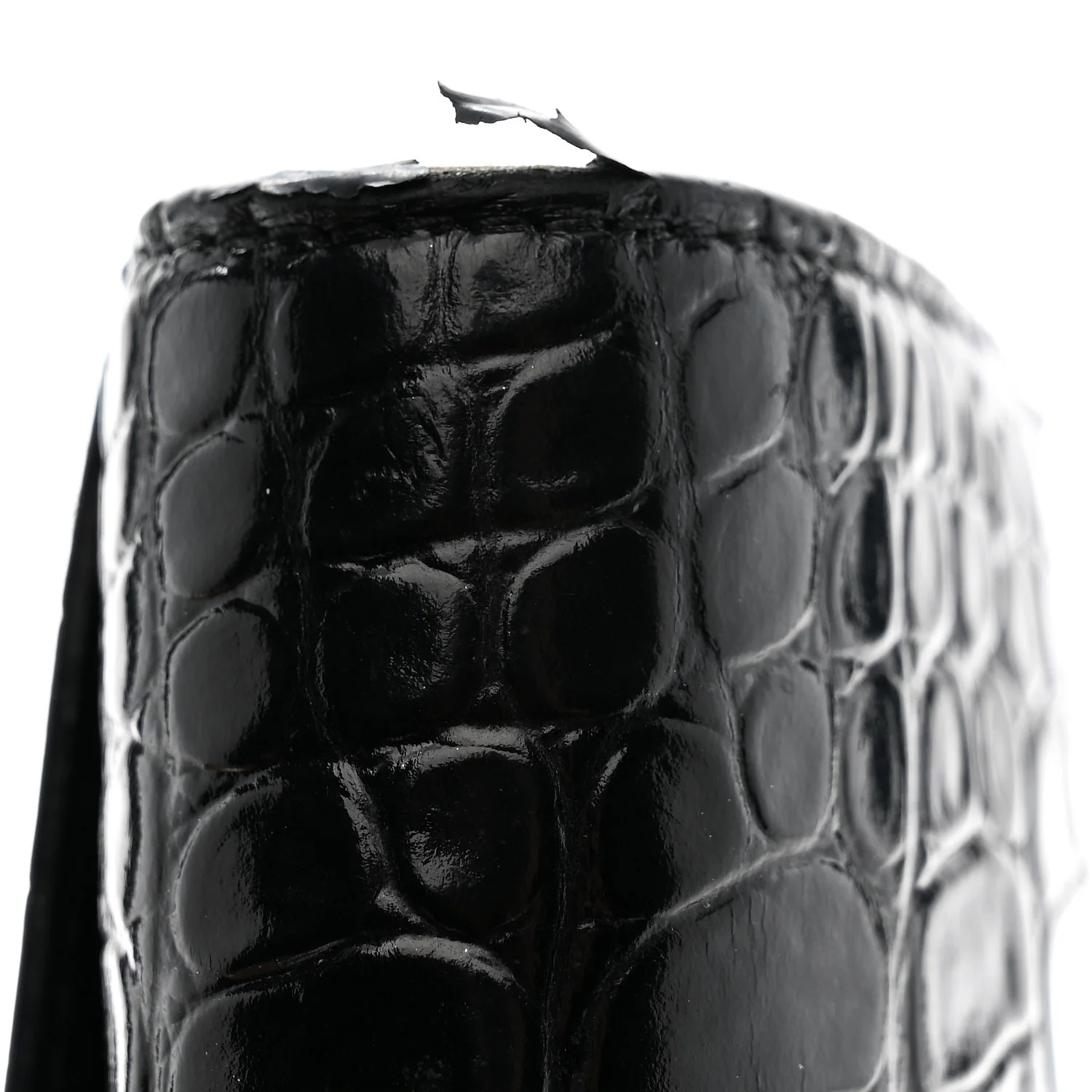 Shiny Calfskin Monochrome Crocodile Embossed Hourglass Chain Bag Black - Image 10