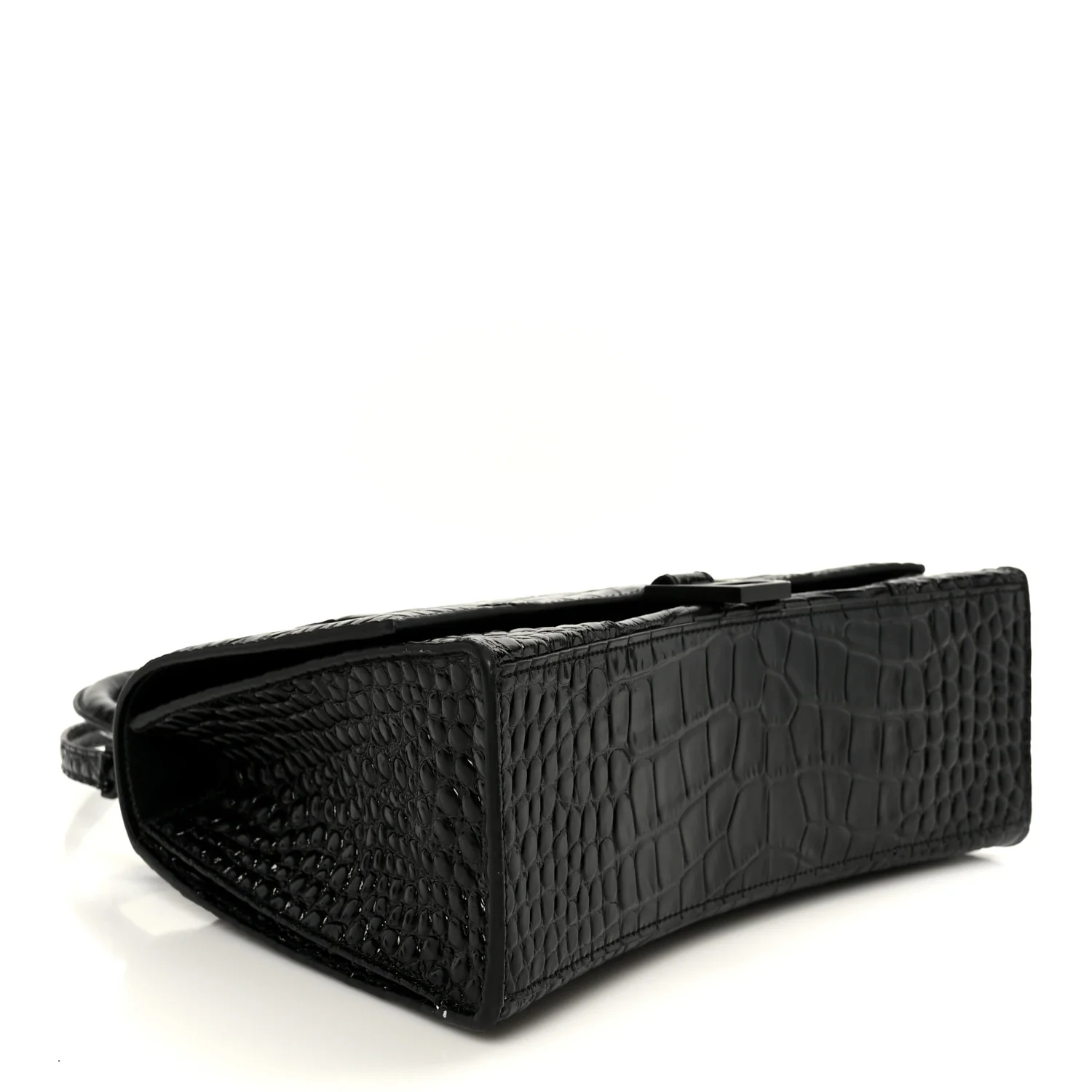 Shiny Calfskin Monochrome Crocodile Embossed Medium Hourglass Top Handle Bag Black - Image 4