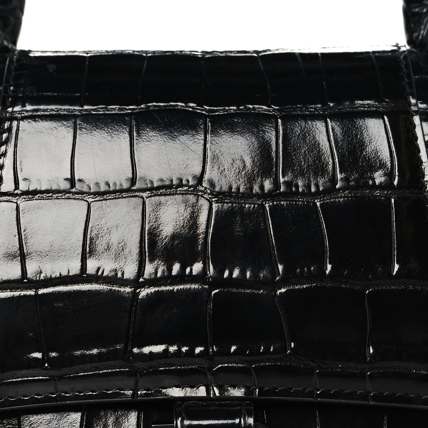 Shiny Calfskin Monochrome Crocodile Embossed Small Hourglass Top Handle Bag Black - Image 7