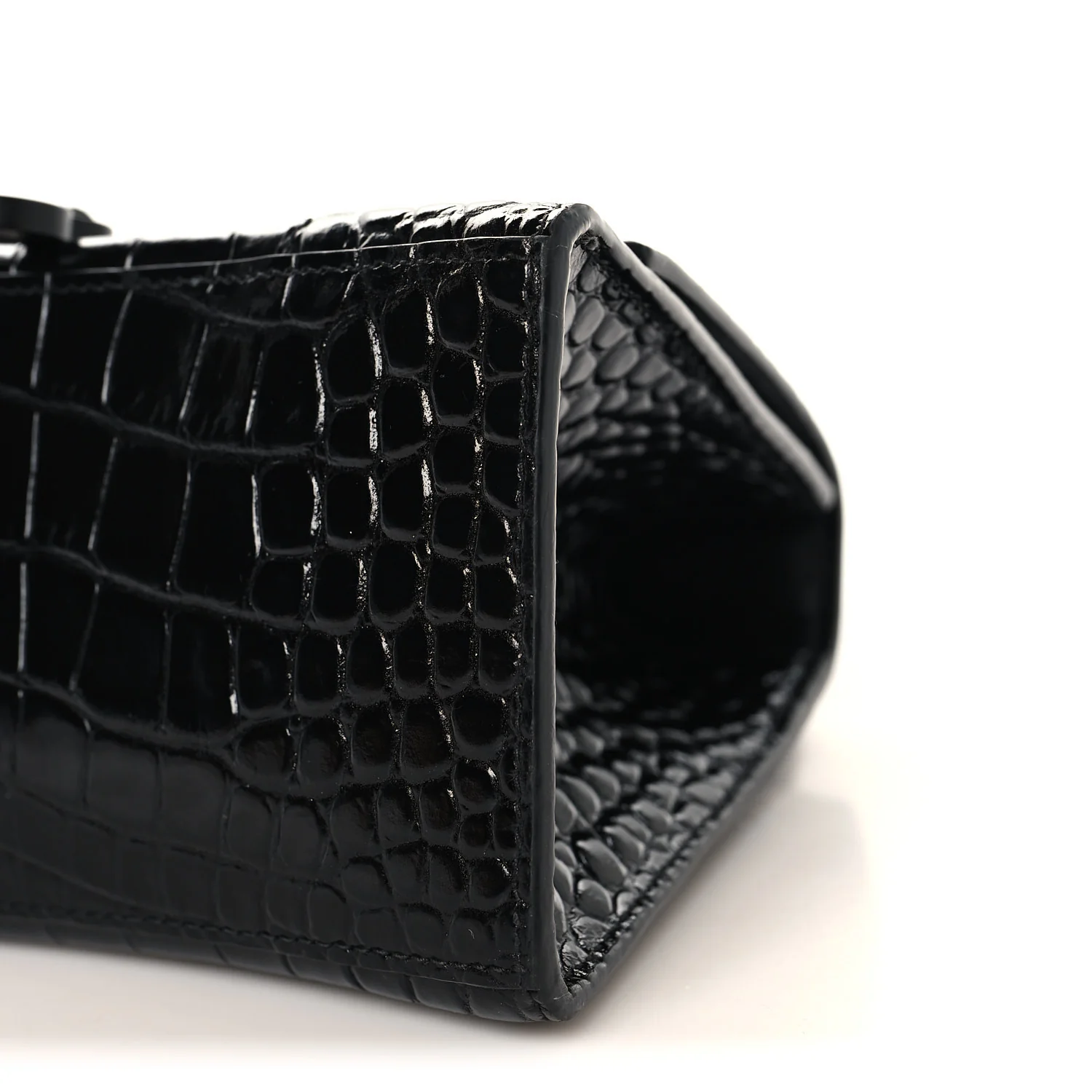 Shiny Calfskin Monochrome Crocodile Embossed Small Hourglass Top Handle Bag Black - Image 9