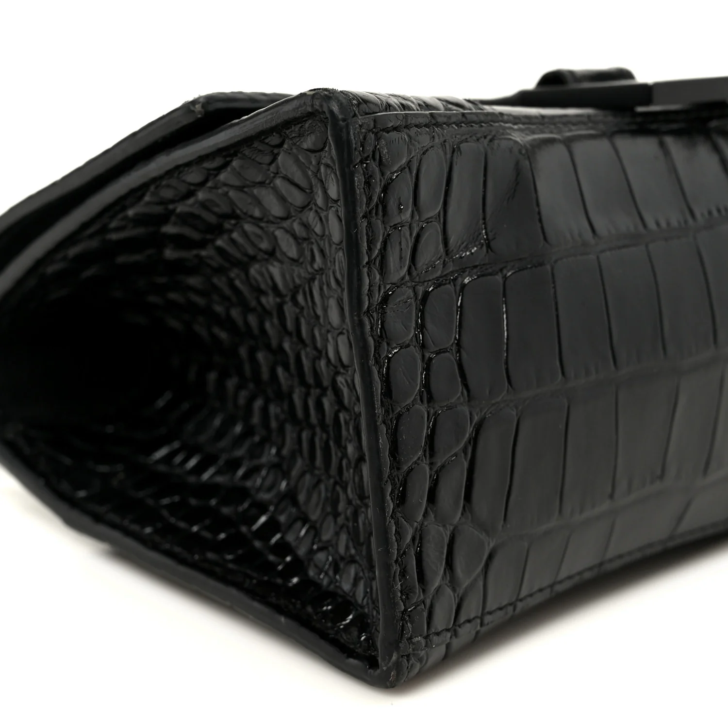 Shiny Calfskin Monochrome Crocodile Embossed Small Hourglass Top Handle Bag Black - Image 9