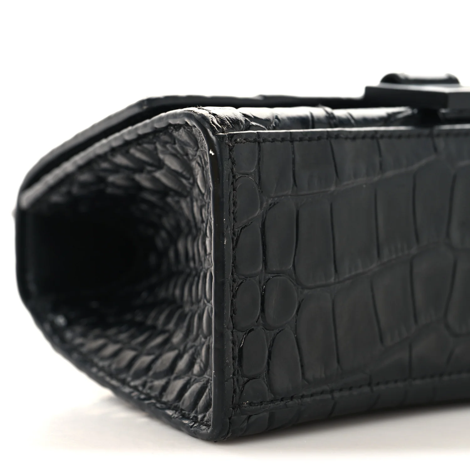 Shiny Calfskin Monochrome Crocodile Embossed Small Hourglass Top Handle Bag Black - Image 7