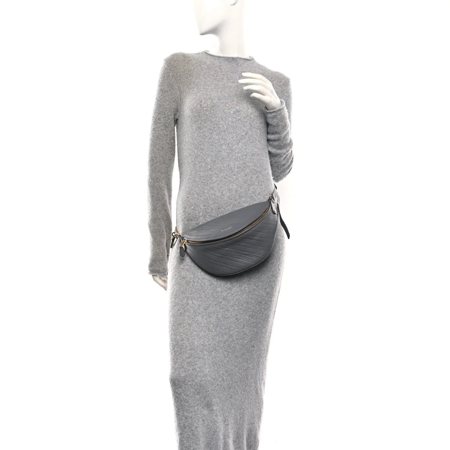Shiny Goatskin Allover Logo Embossed XS Souvenir Belt Bag Gris - Image 2
