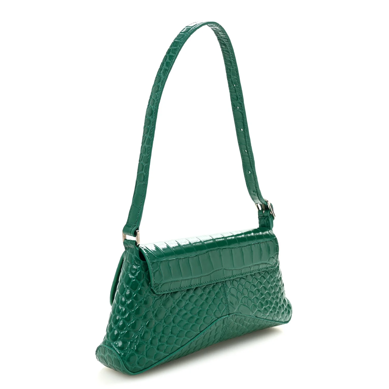 Shiny Super Supple Calfskin Crocodile Embossed Small XX Flap Stretch Bag Jade - Image 3