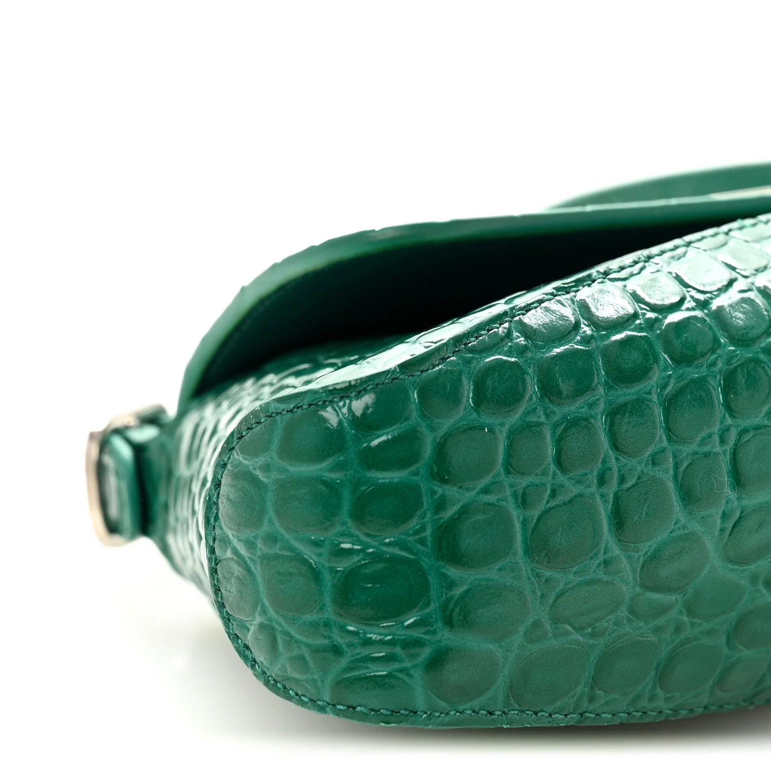 Shiny Super Supple Calfskin Crocodile Embossed Small XX Flap Stretch Bag Jade - Image 8