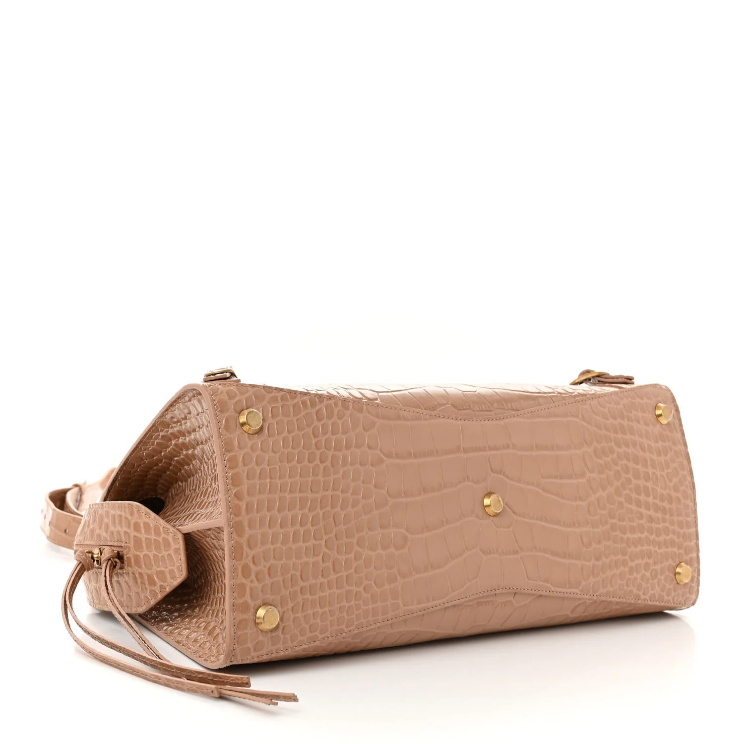 Shiny Supple Calfskin Crocodile Embossed Neo Classic Gold Hardware City Nude Beige - Image 4