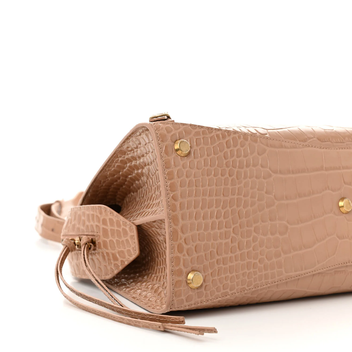 Shiny Supple Calfskin Crocodile Embossed Neo Classic Gold Hardware City Nude Beige - Image 8