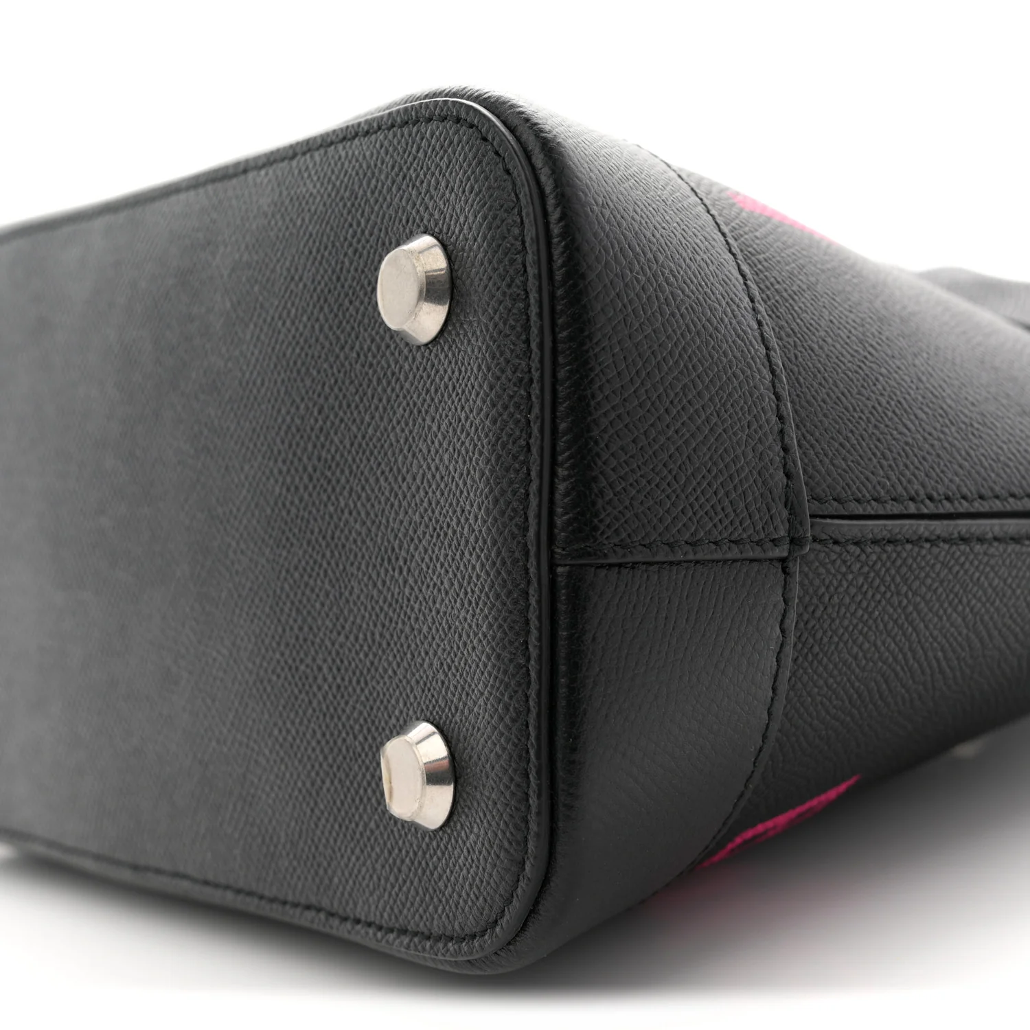 Signature Grained Calfskin Logo S Ville Top Handle Bag Black Rose Shocking - Image 9