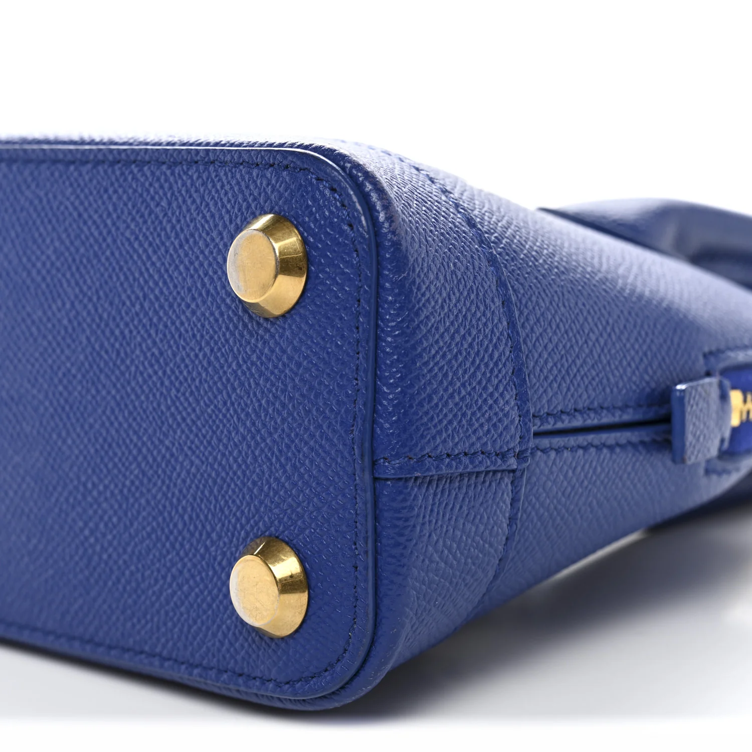Signature Grained Calfskin Logo XXS Ville Top Handle Bag Bleu Roi White - Image 10