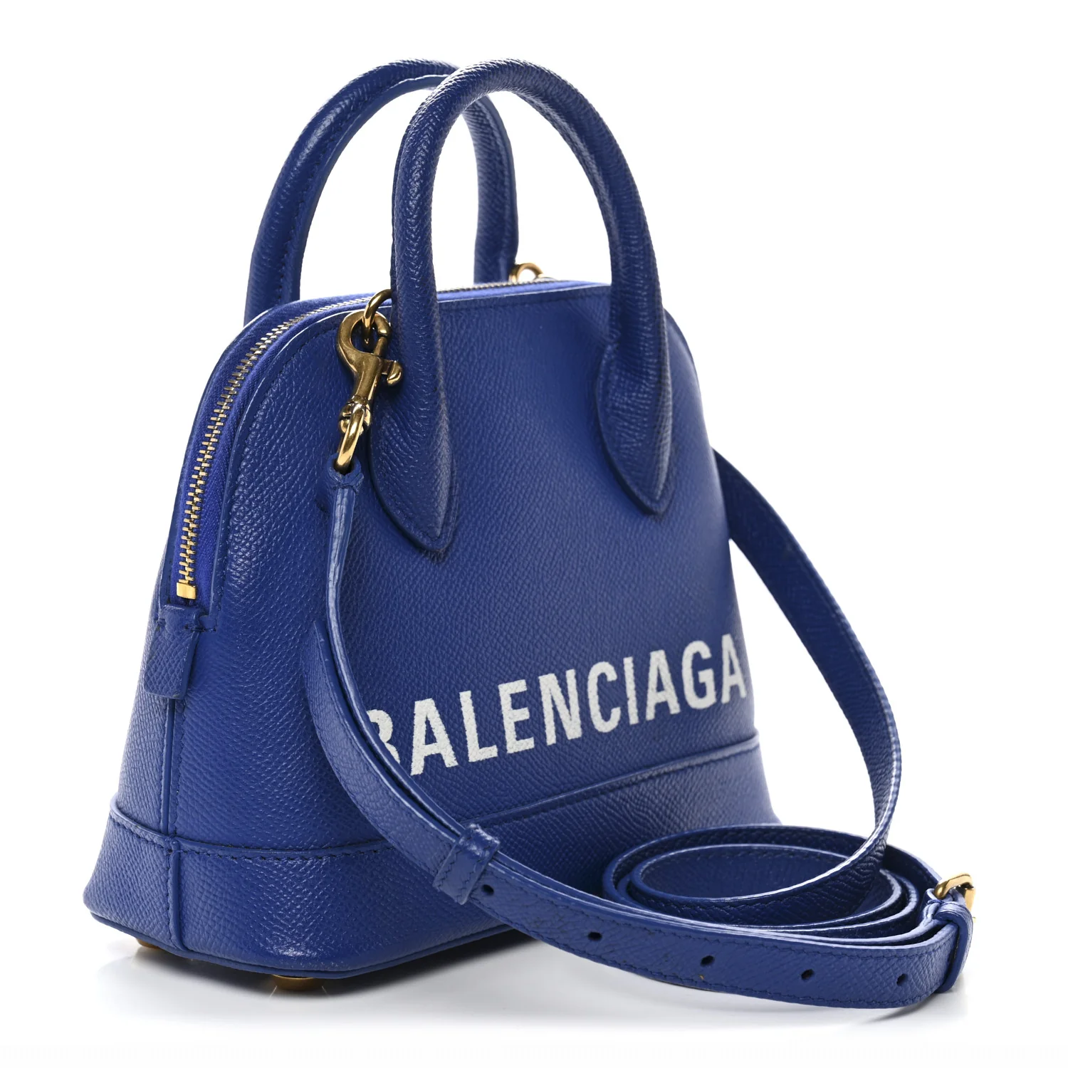 Signature Grained Calfskin Logo XXS Ville Top Handle Bag Bleu Roi White - Image 3