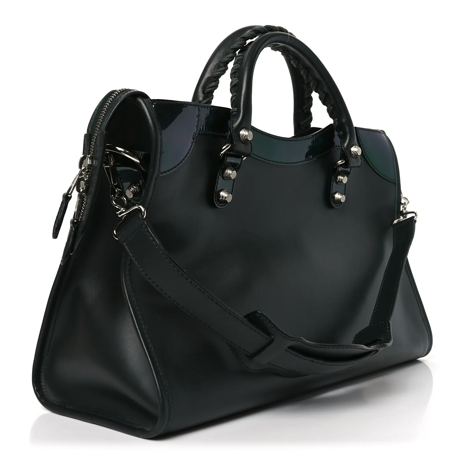 Smooth Calfskin Metallic Patent Giant 12 Silver Hardware City Vert Poker Fonce - Image 2