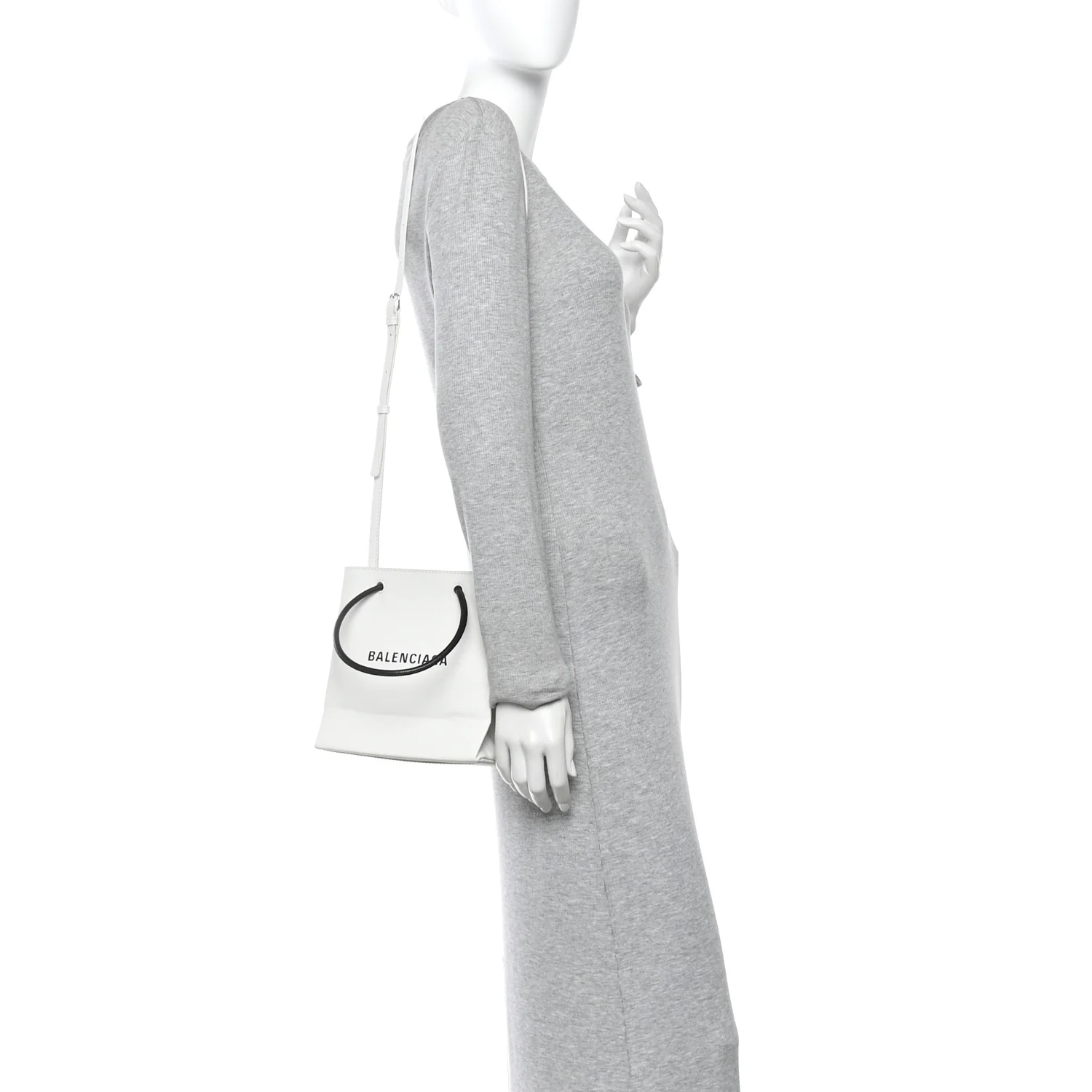 Squared Calfskin Logo North South Shopper Tote XXS White - Image 2