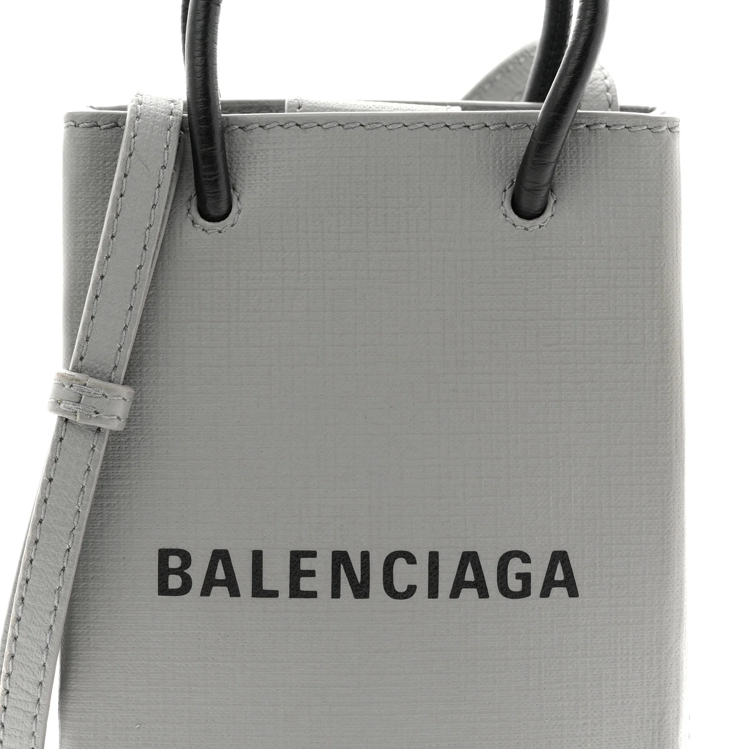 Squared Calfskin Logo Shopping Phone Holder Bag Balenciaga Grey - Image 8