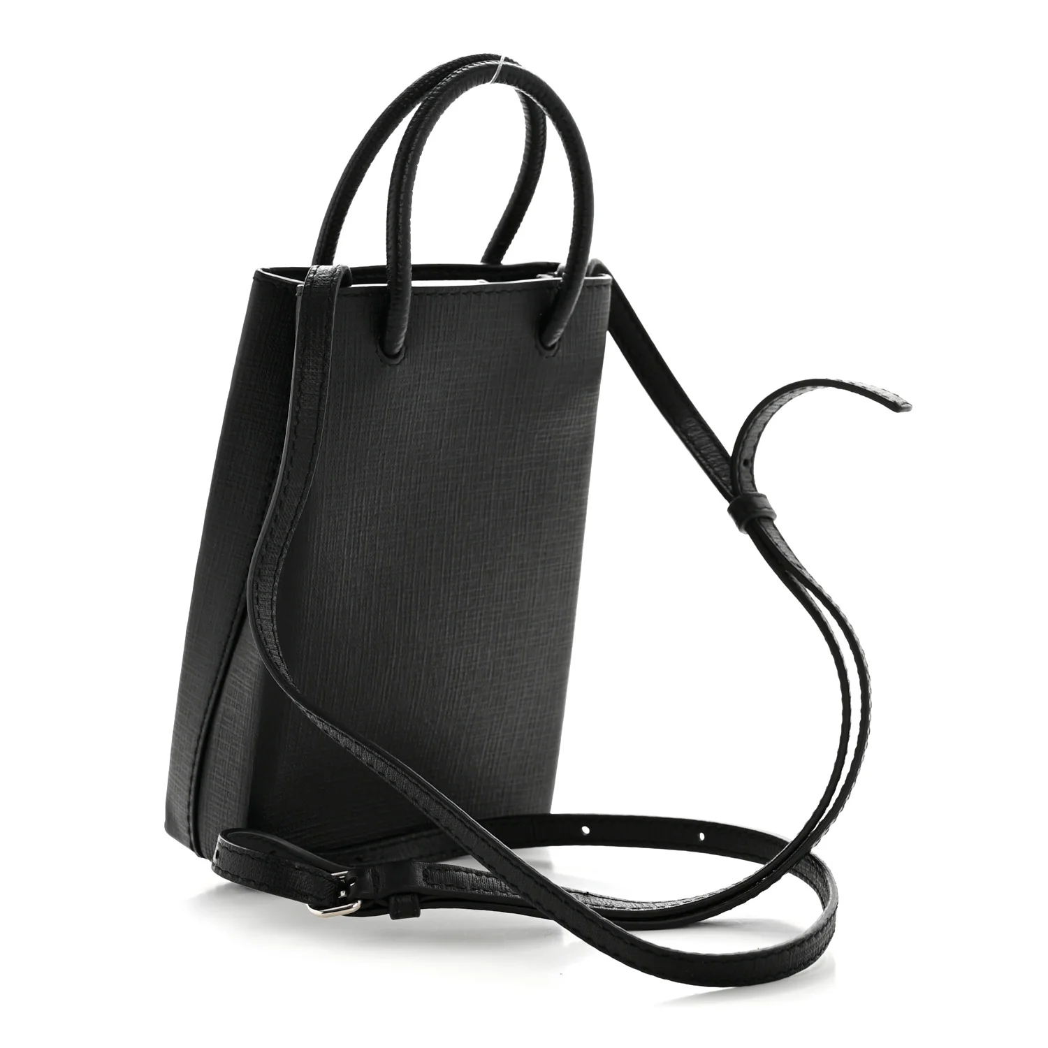 Squared Calfskin Logo Shopping Phone Holder Bag Black - Image 3