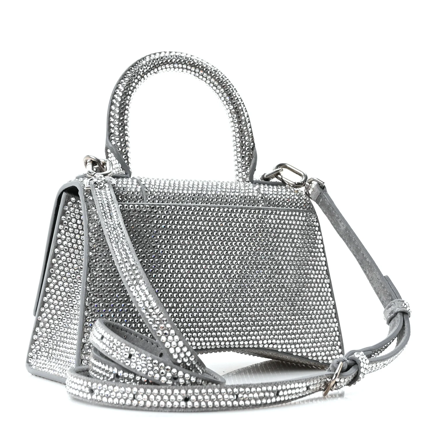 Strass Suede Hourglass Top Handle Bag XS Smoke Grey Crystal - Image 3