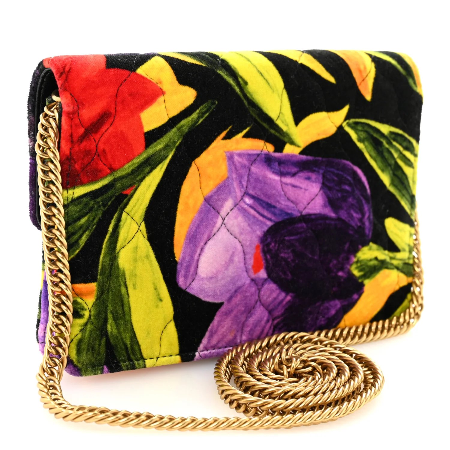 Velvet Floral Quilted BB Wallet On Chain Multicolor - Image 3