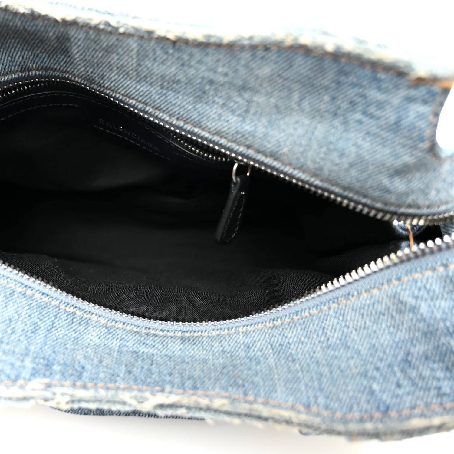 Washed Frayed Denim Crystal Neo Cagole Handbag XS Blue - Image 6