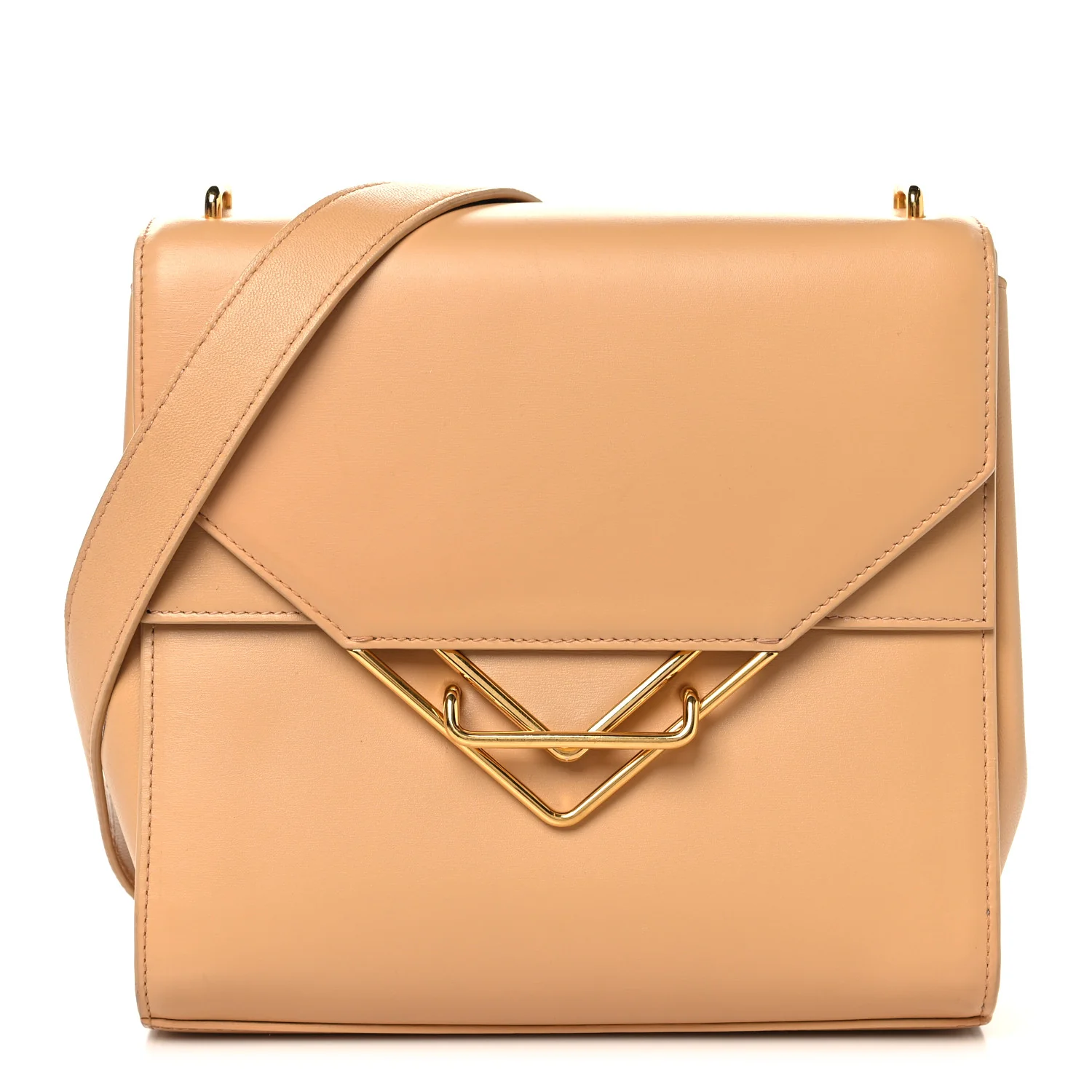 Box Calfskin Nappa Clip Bag Almond Gold