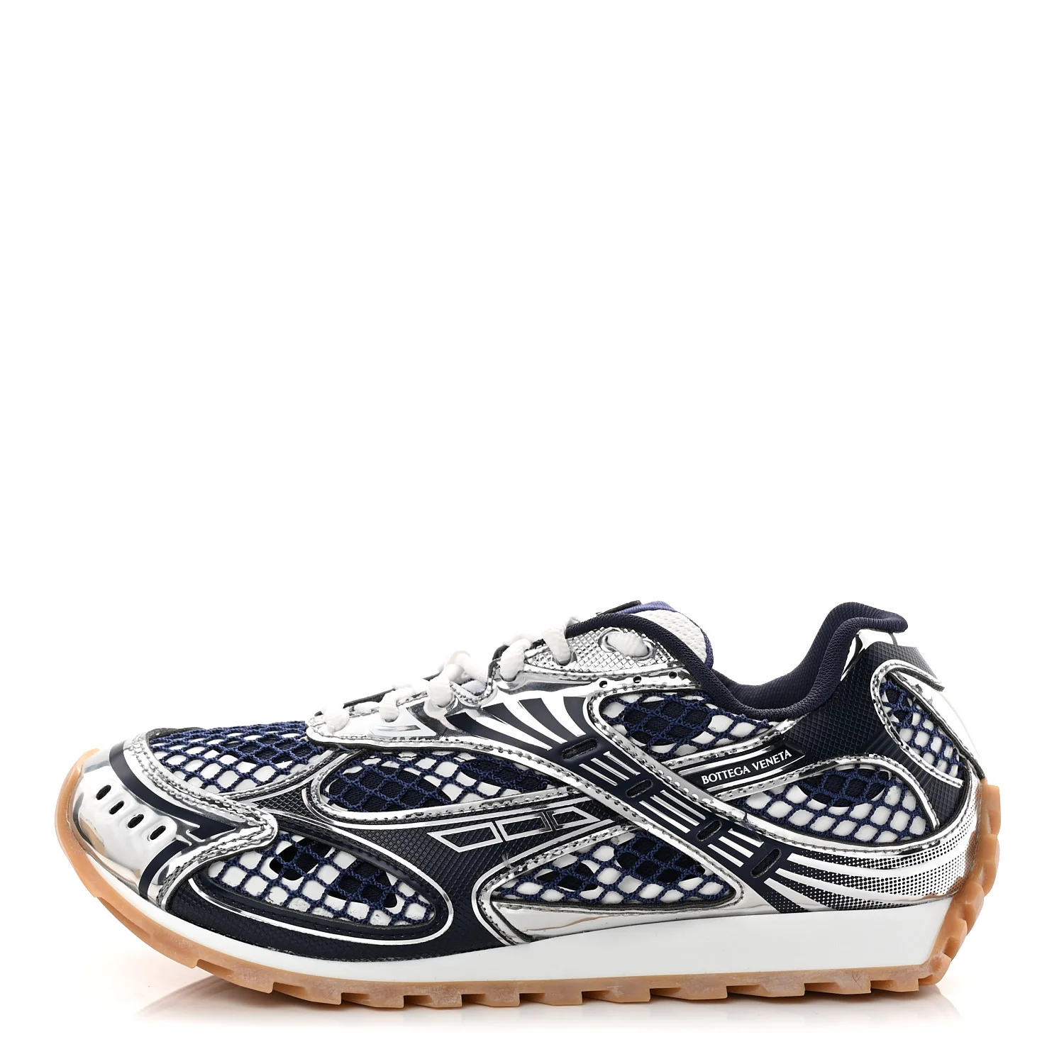 Calfskin Fishnet Fabric Orbit Sneakers 39 Navy Silver