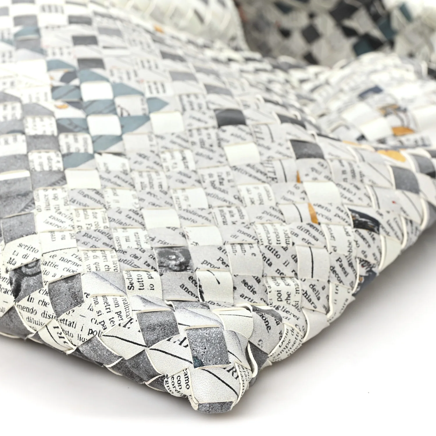 Calfskin Intrecciato Newspaper Print Large Hop Grey Black Multicolor - Image 10