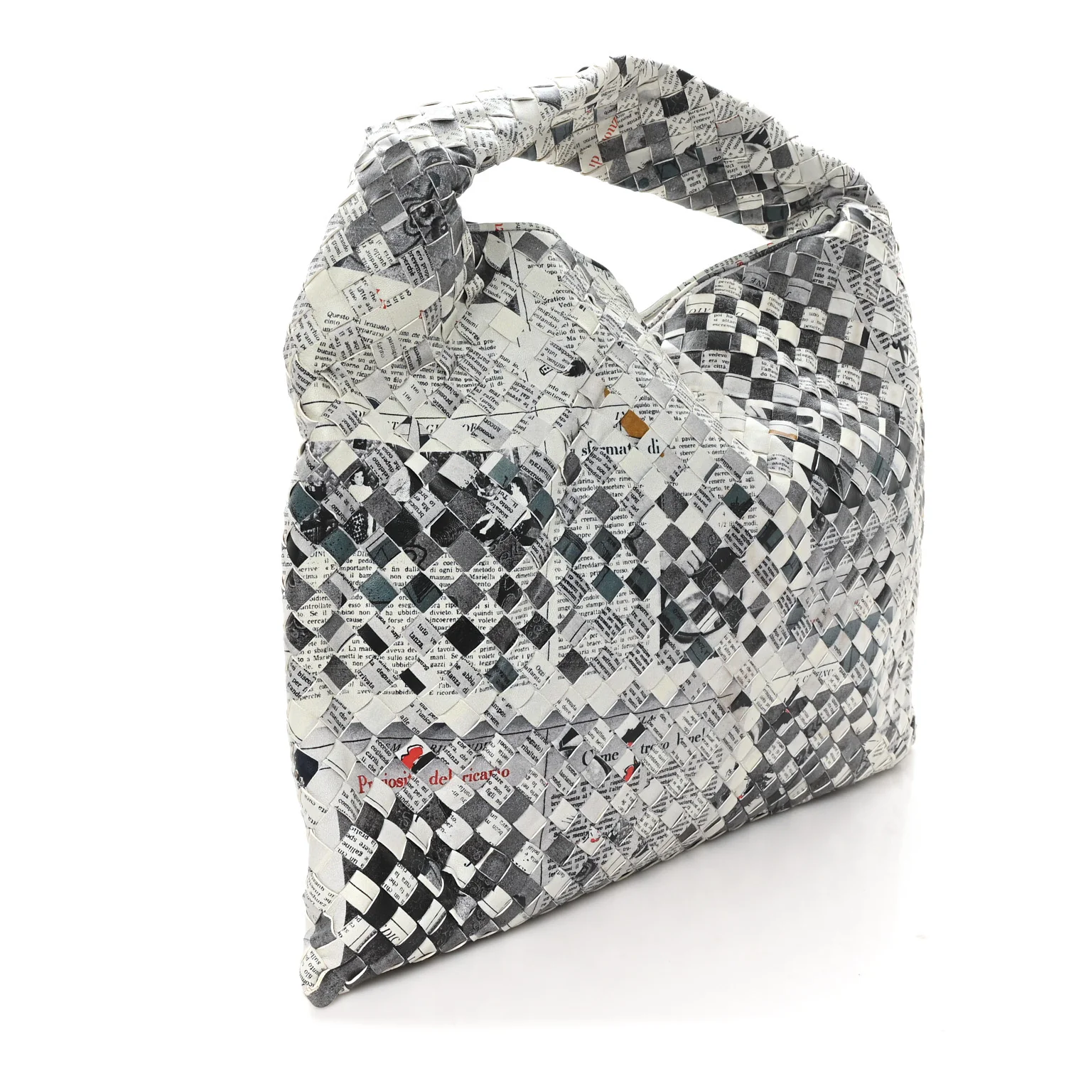 Calfskin Intrecciato Newspaper Print Large Hop Grey Black Multicolor - Image 3