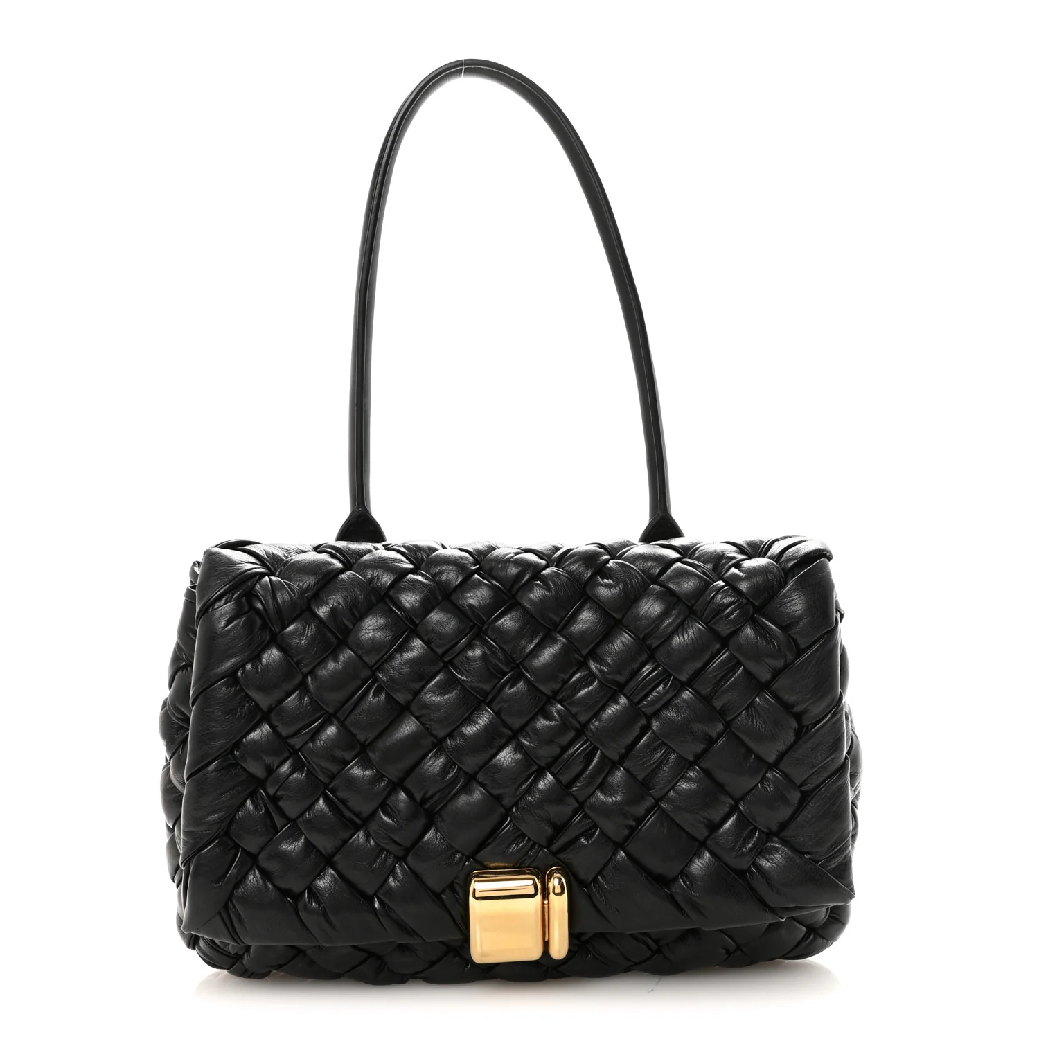 Calfskin Intreccio Rumple Desiree Shoulder Bag Black