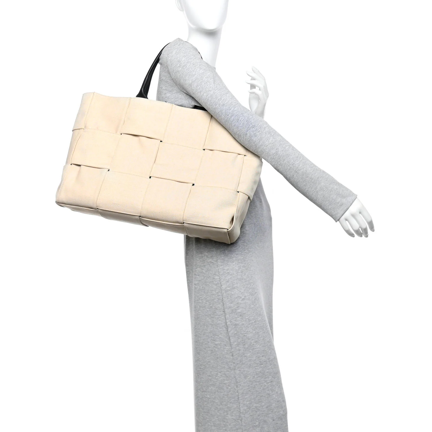 Canvas Maxi Intrecciato Large Arco Tote Beige Black - Image 2