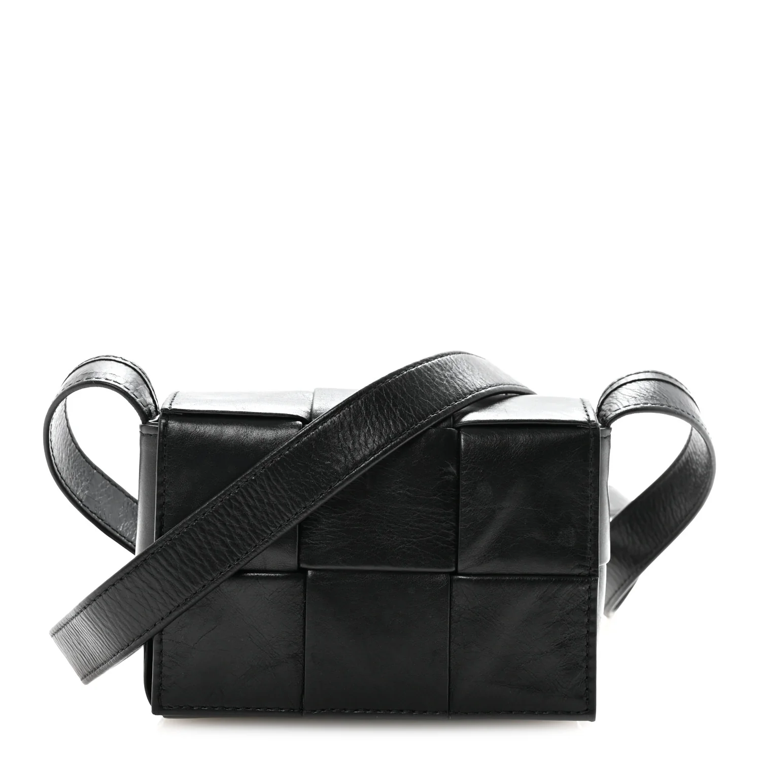 Crinkled Lambskin Maxi Intrecciato Extra Mini Cassette Crossbody Bag Black